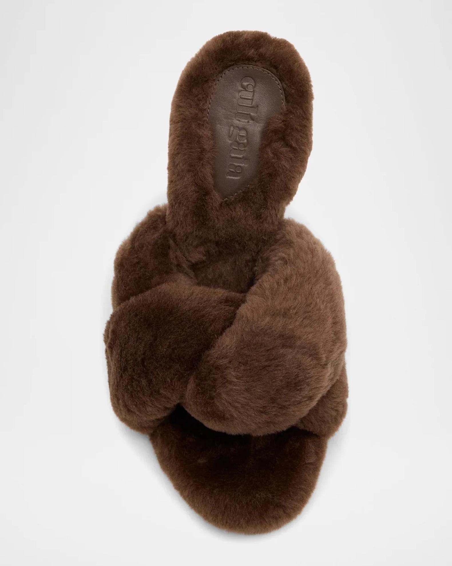 Y1170 GN8-300 Satin NA Burl アウトレット Cult Gaia Zabelle 100MM Shearling Sandals | Neiman Marcus