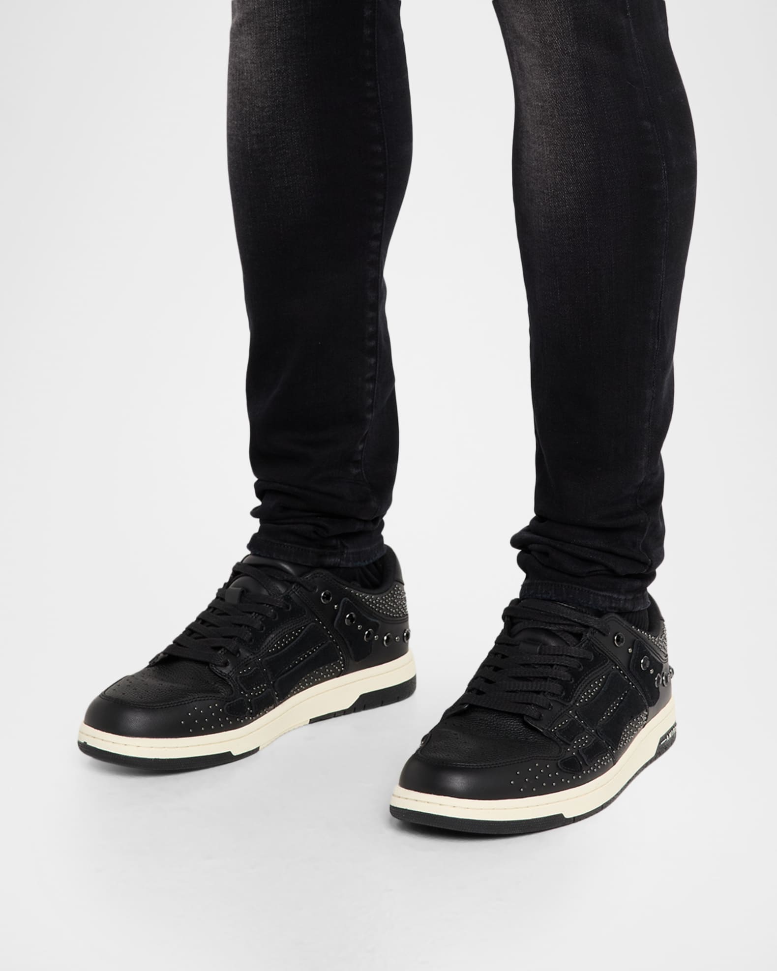 ⭐︎ミヤル⭐︎ Amiri Skel Crystal Leather Low-Top Sneakers | Neiman Marcus