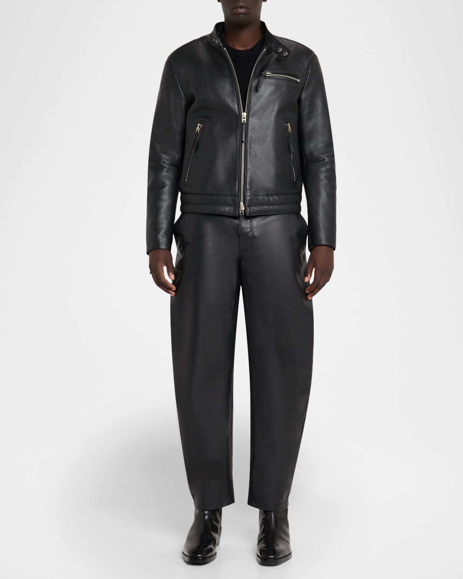 TOM FORD Men's Pebbled Leather Biker Jacket | Neiman Marcus