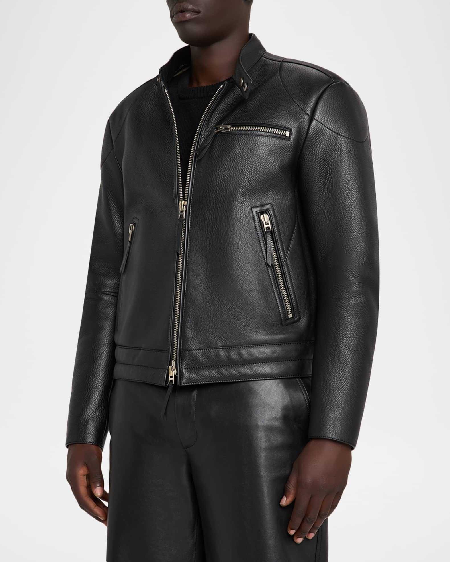 TOM FORD Men's Pebbled Leather Biker Jacket | Neiman Marcus