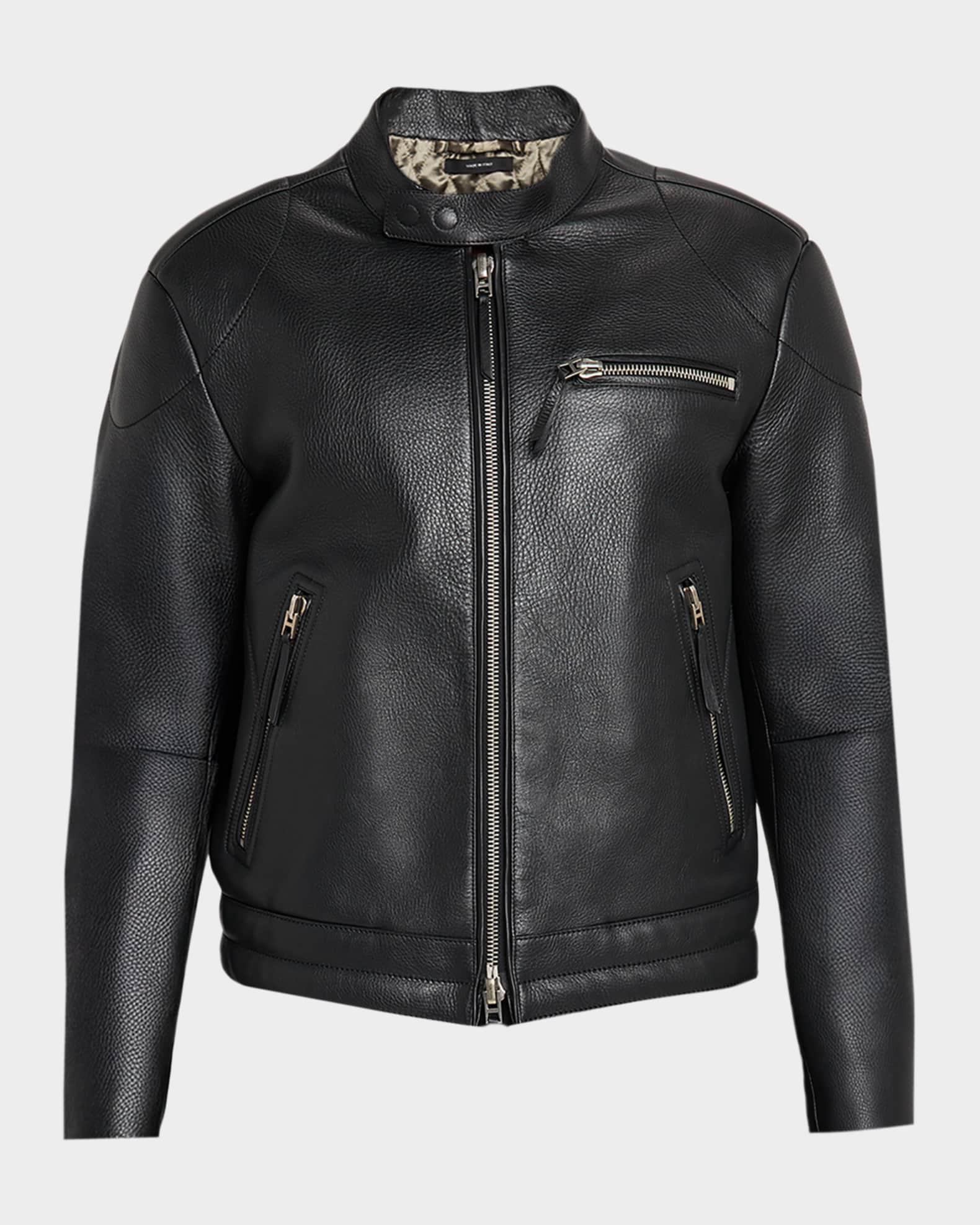 TOM FORD Men's Pebbled Leather Biker Jacket | Neiman Marcus