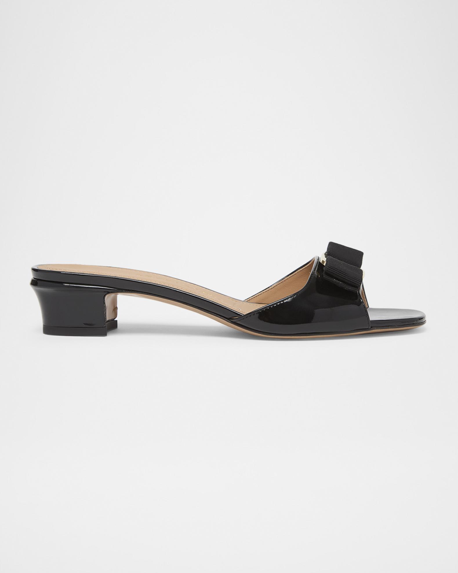 FERRAGAMO Vanilla Patent Leather Bow Mules | Neiman Marcus