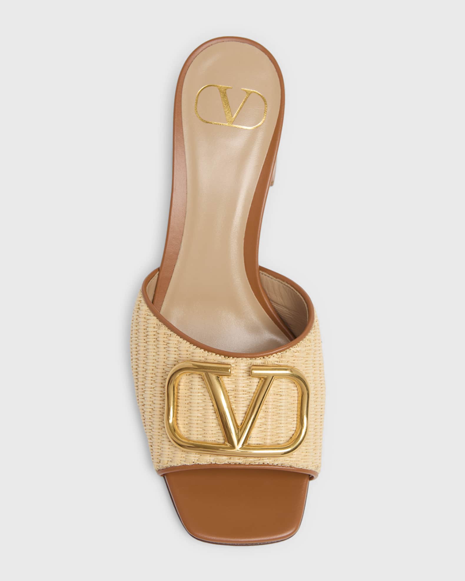 Valentino Garavani VLogo Signature Leather and Raffia Mule Sandals
