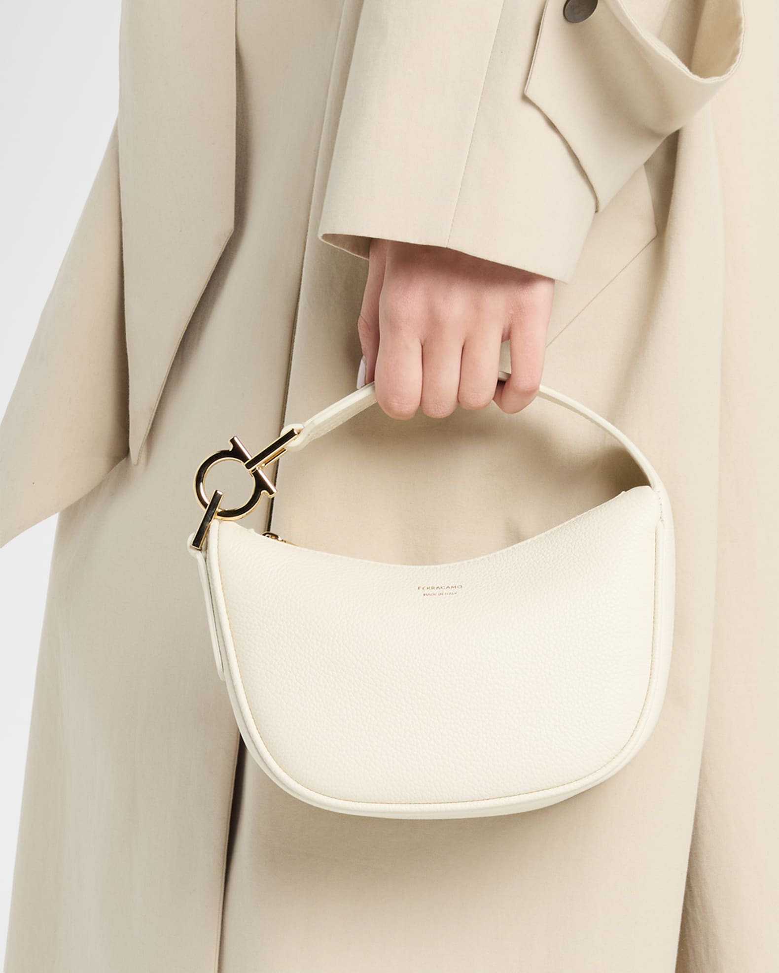 Ferragamo Smile Grain Leather Gancini Top-Handle Bag | Neiman Marcus