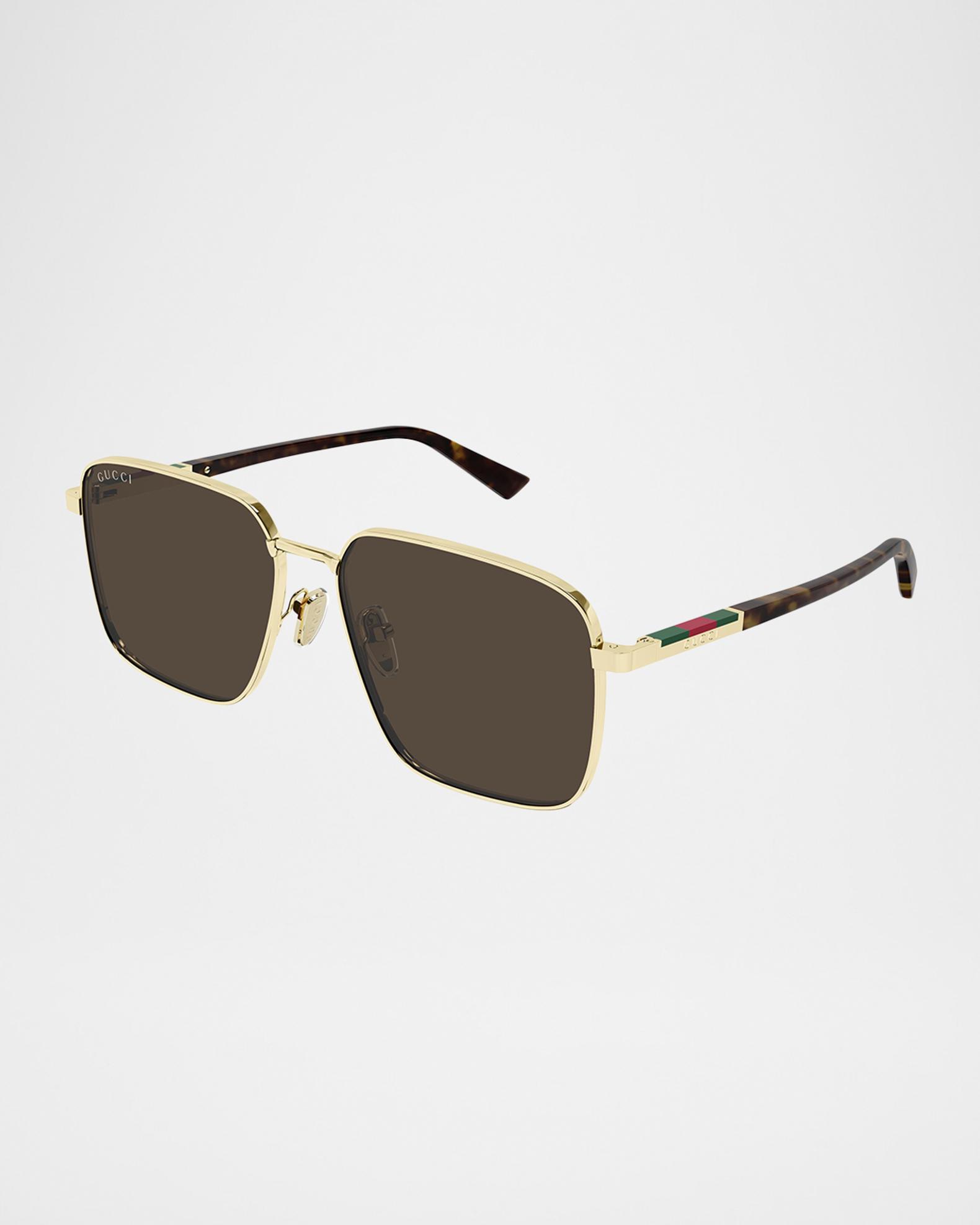 Gucci Subtle Web 60mm Metal Square Sunglasses | Neiman Marcus