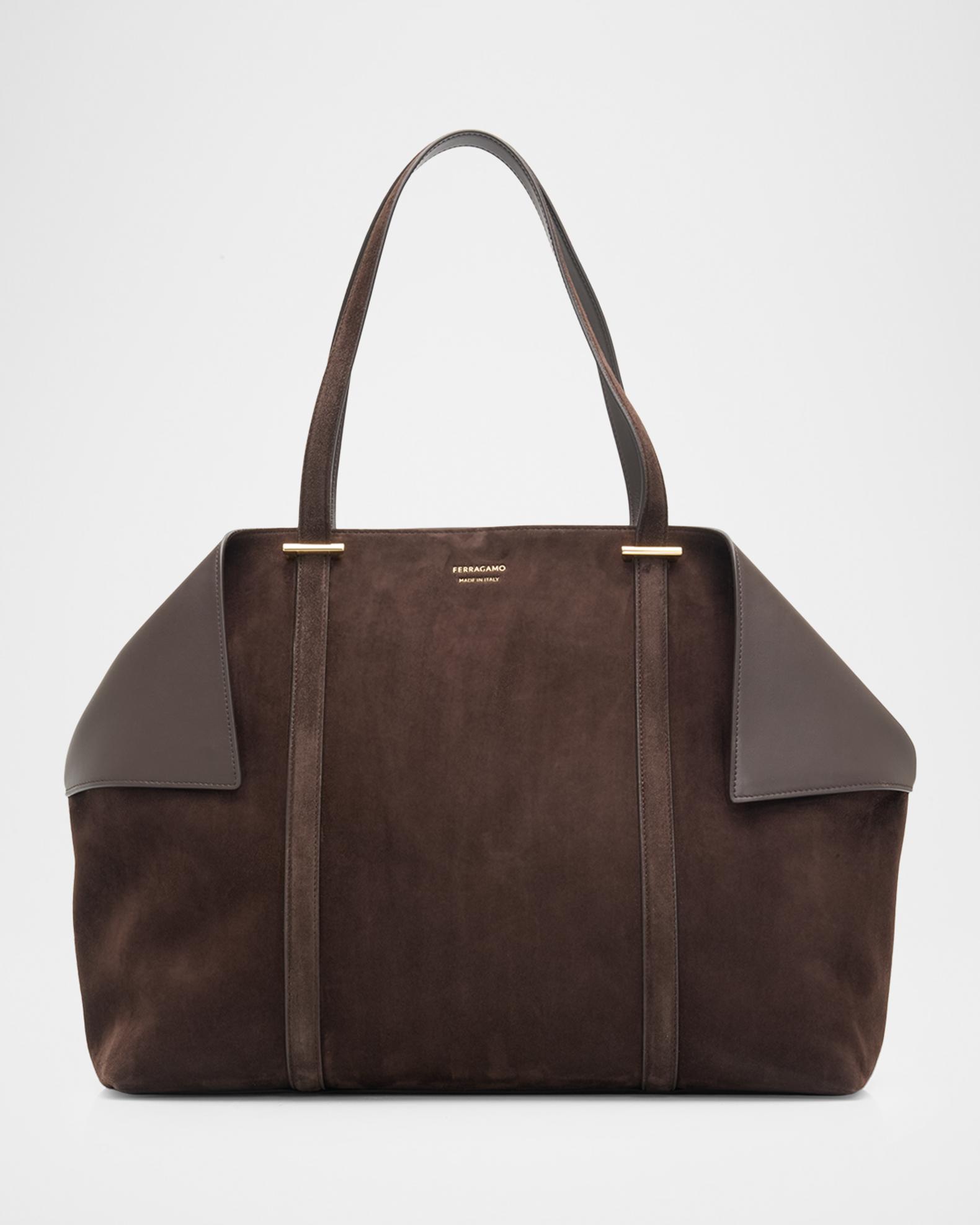 FERRAGAMO Folded Suede Tote Bag | Neiman Marcus