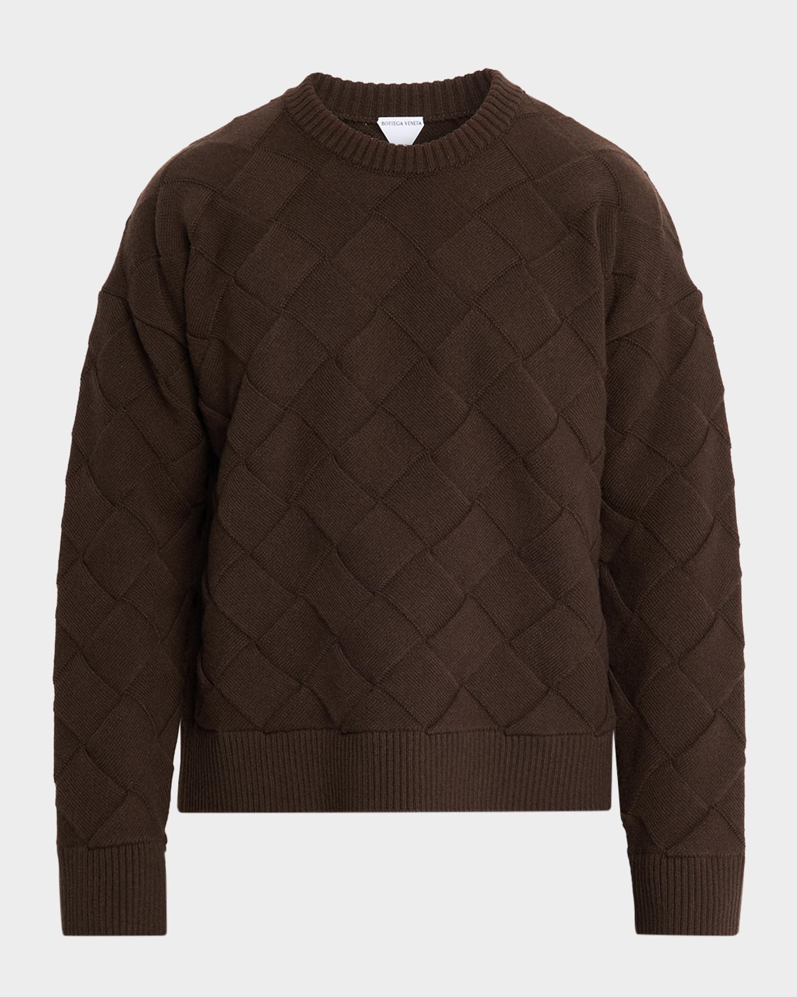 BOTTEGA VENETA クルーネックニットセーター ダークブラウン Bottega Veneta Men's Intrecciato Wool Knit Crewneck Sweater