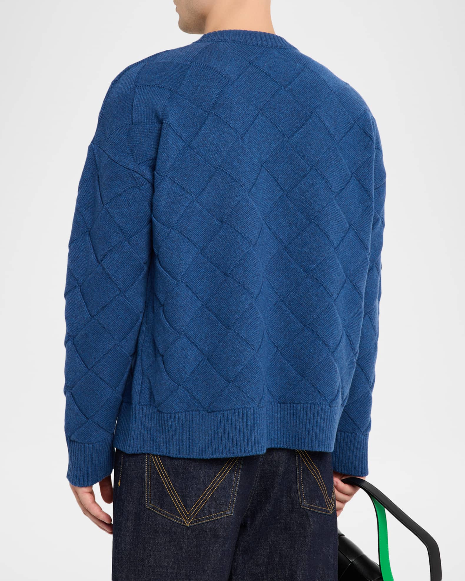 BOTTEGA VENETA カシミヤ シルク ニット ダークネイビー 52 Bottega Veneta Men's Intrecciato Wool Knit Crewneck Sweater