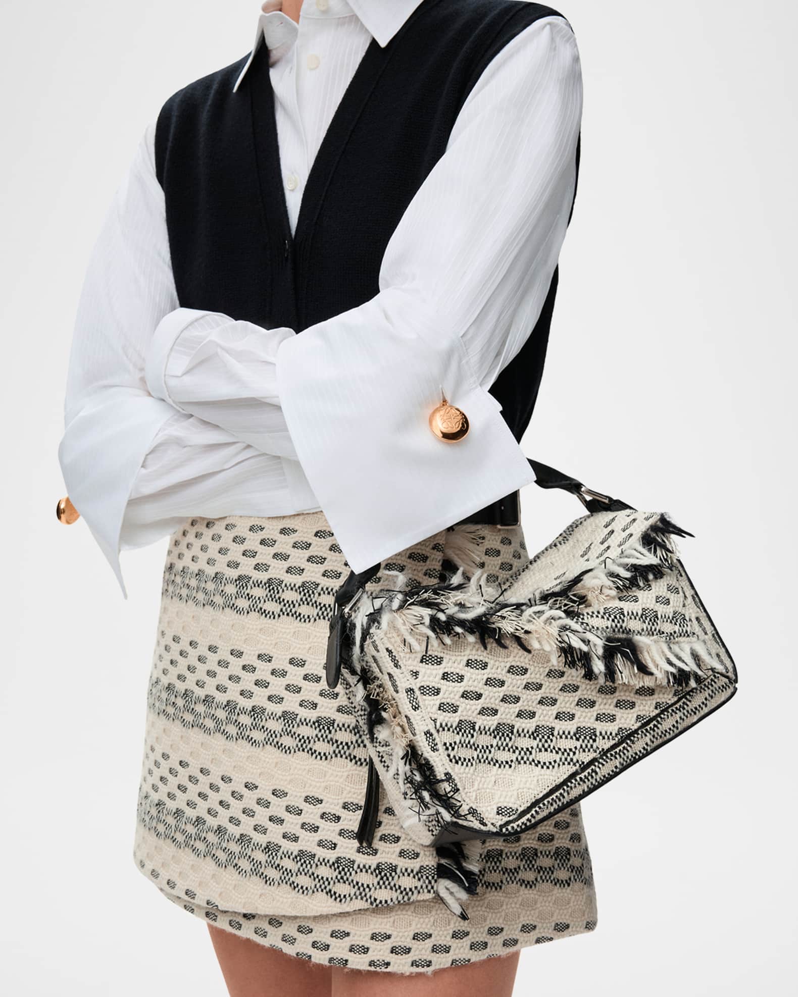 Loewe x Albers Puzzle Small Fringe Shoulder Bag in Woven Textile