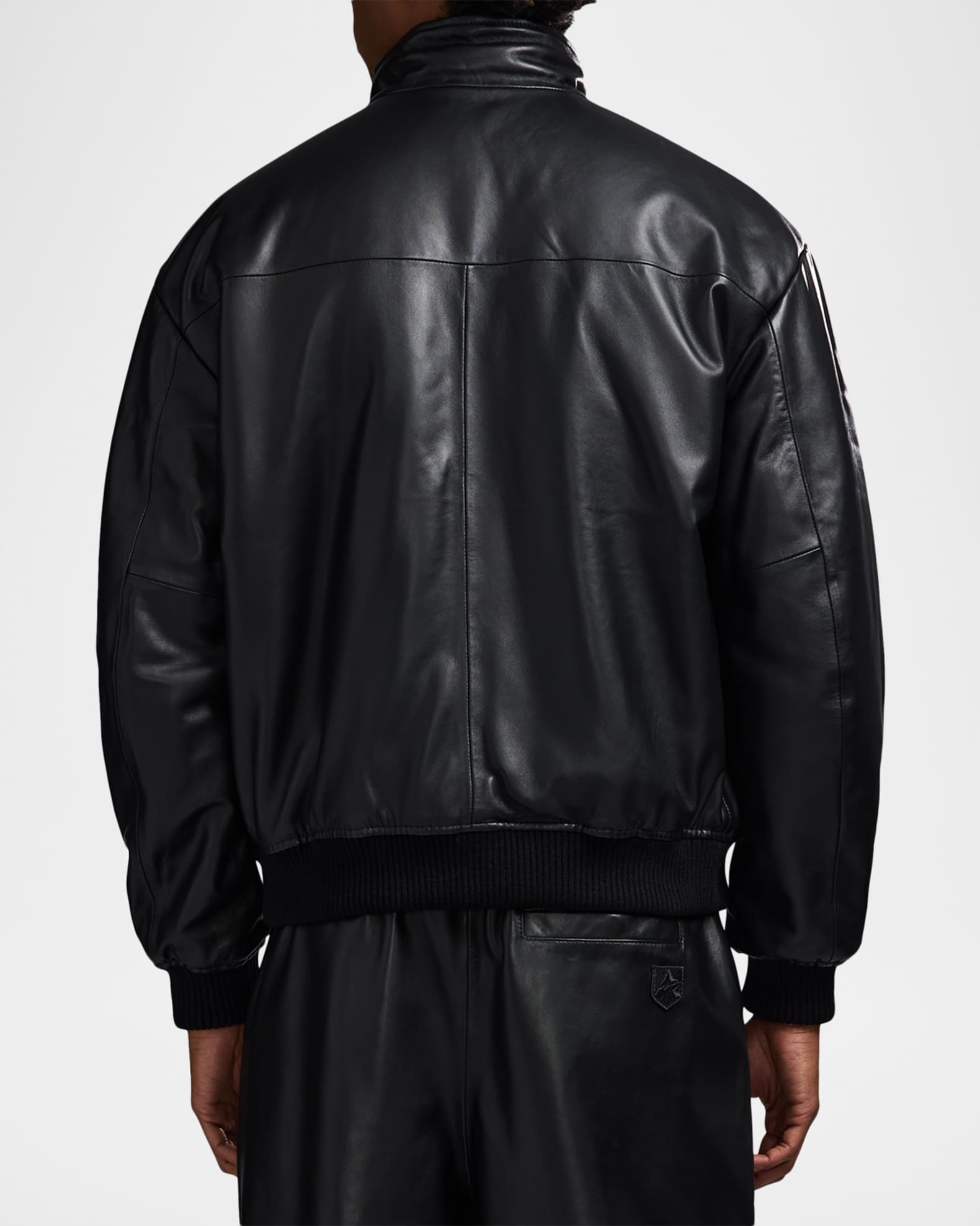 AVIREX Men's Reversible Nylon to Napa Leather Track Jacket