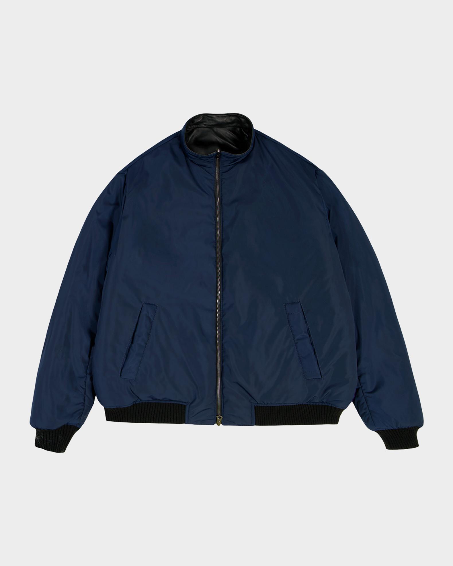AVIREX Men's Reversible Nylon to Napa Leather Track Jacket