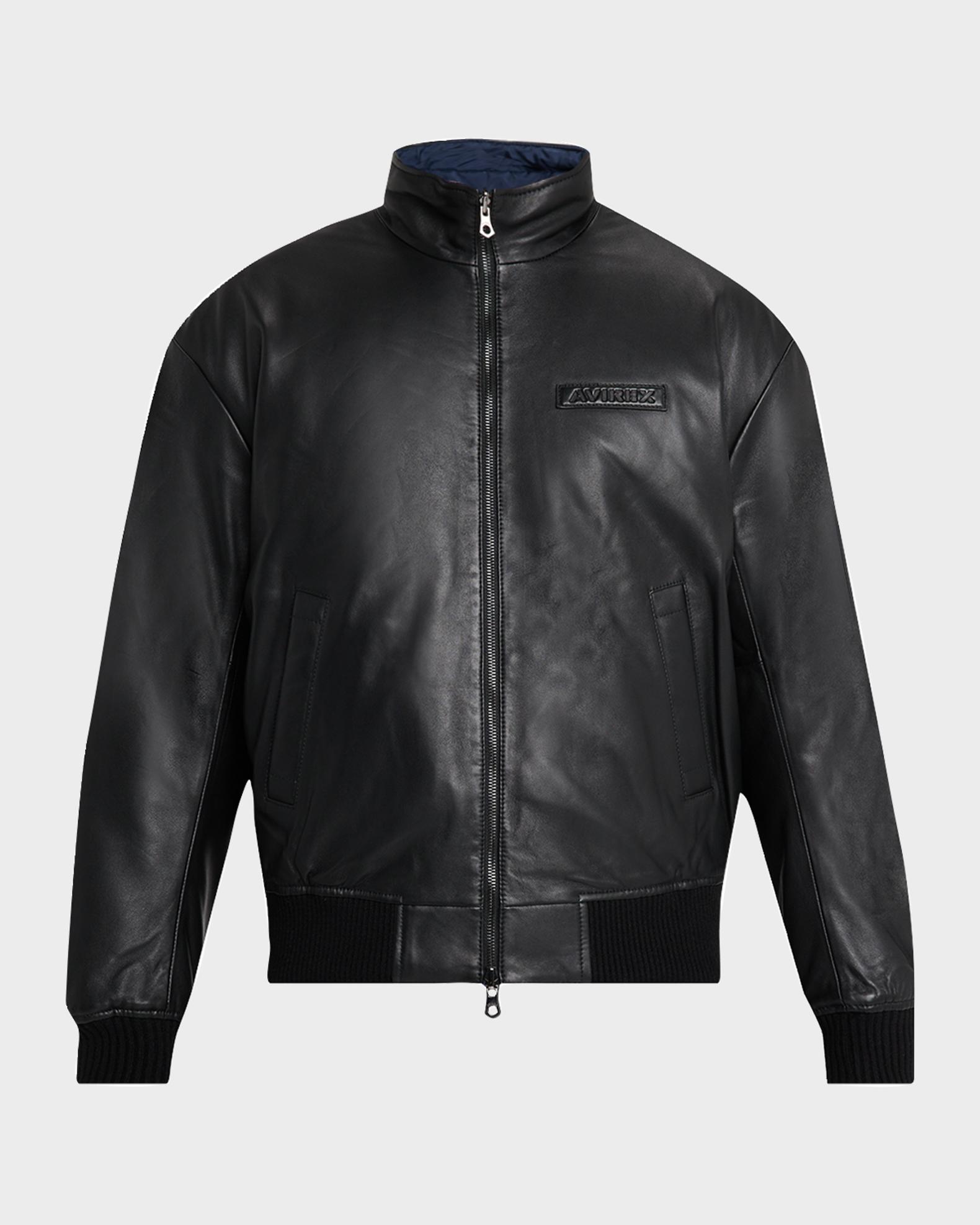 AVIREX Men's Reversible Nylon to Napa Leather Track Jacket