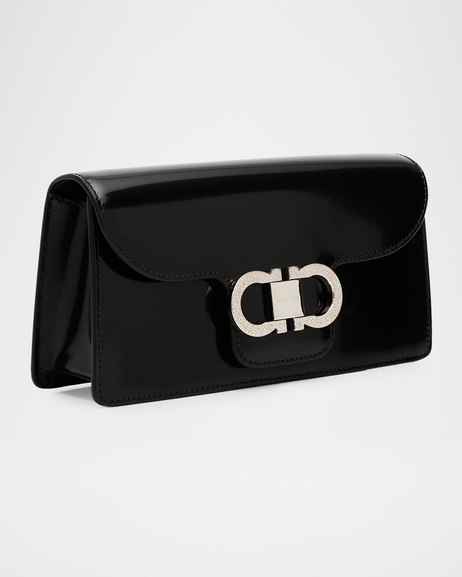 FERRAGAMO Mini Crystal Double Gancini Leather Shoulder Bag