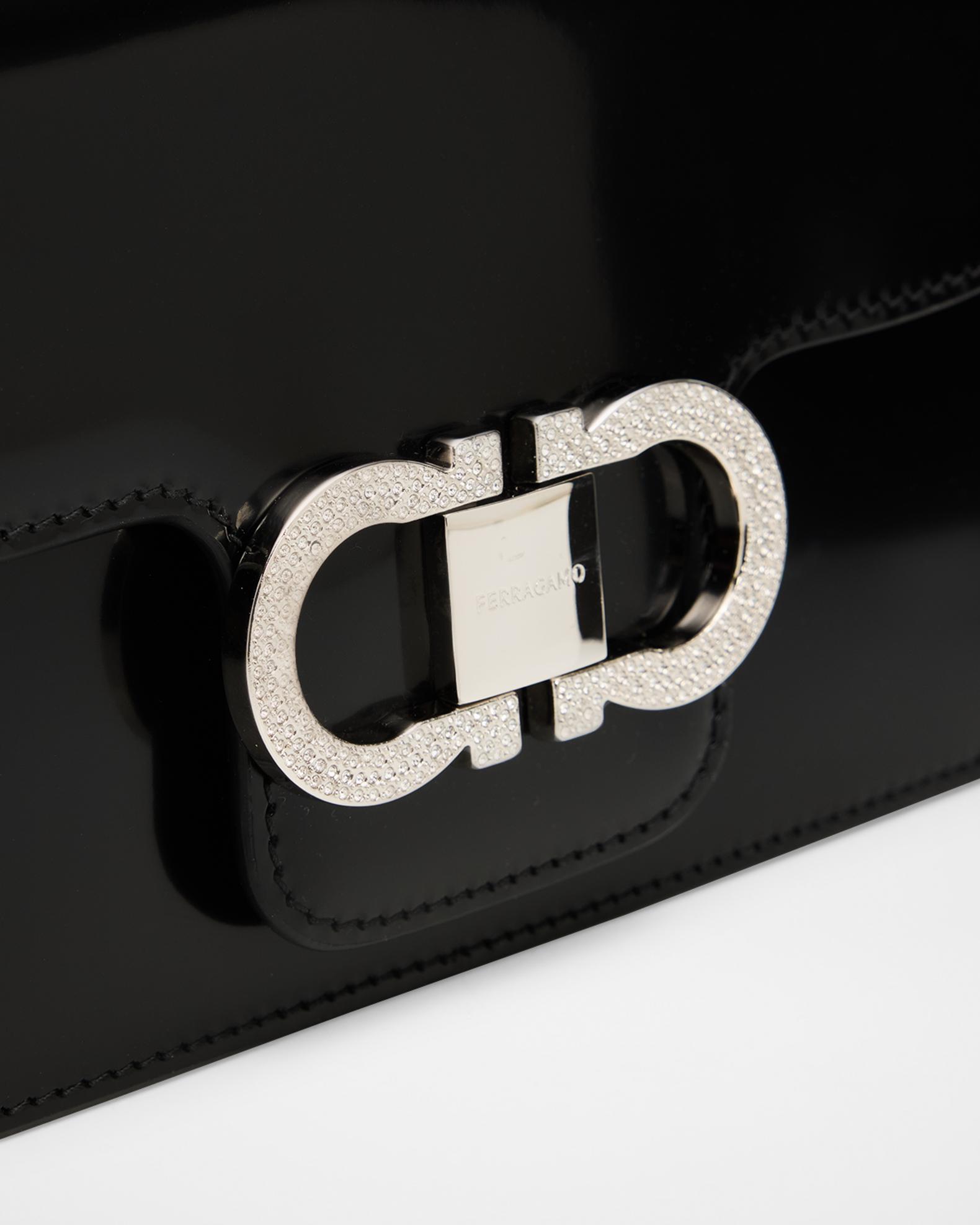 FERRAGAMO Mini Crystal Double Gancini Leather Shoulder Bag
