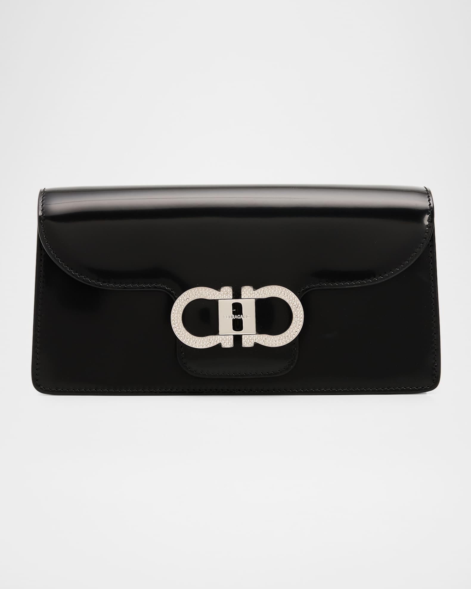 Ferragamo Mini Crystal Double Gancini Leather Shoulder Bag