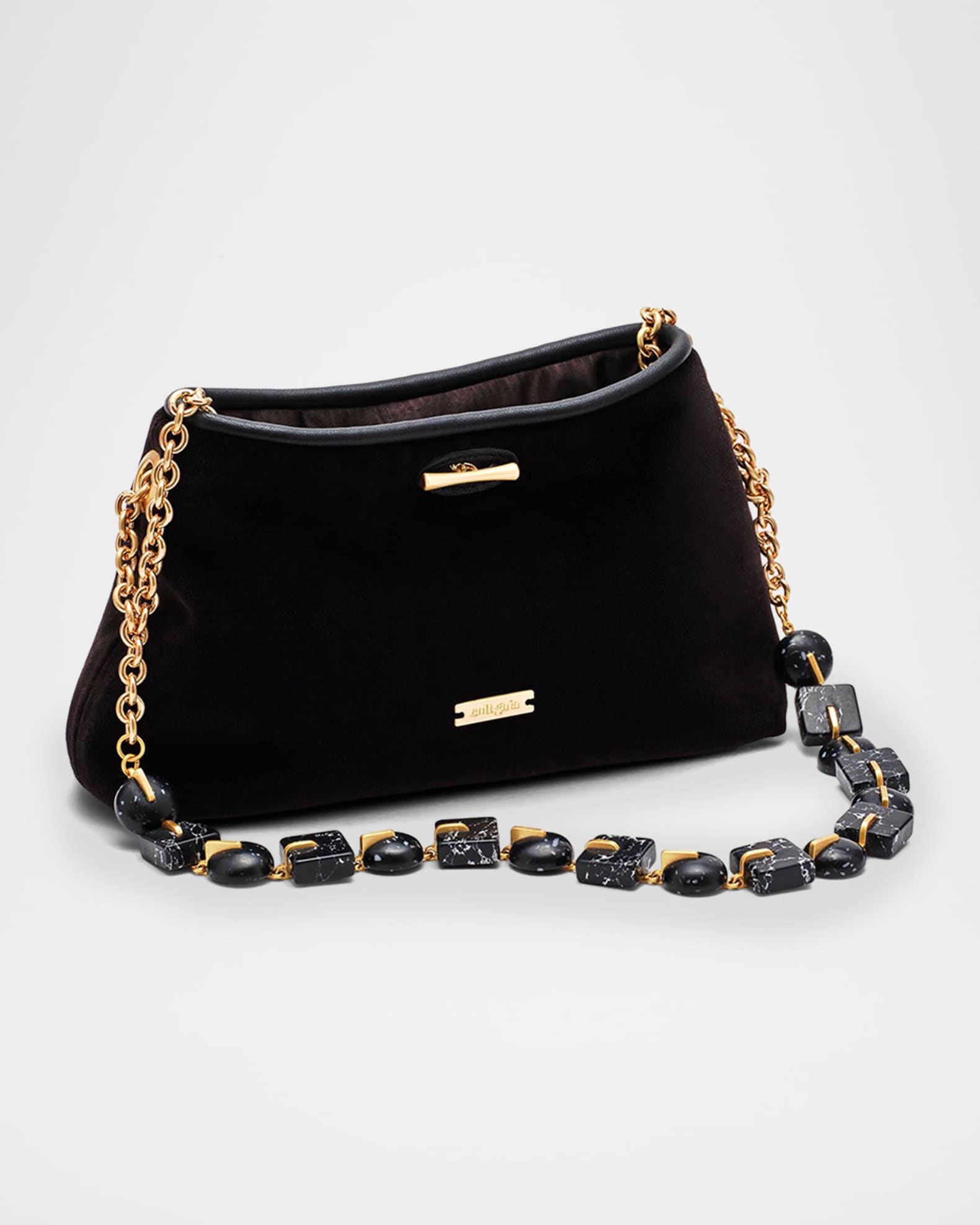 Cult Gaia Kiraz Mini Stone-Embellished Velvety Shoulder Bag