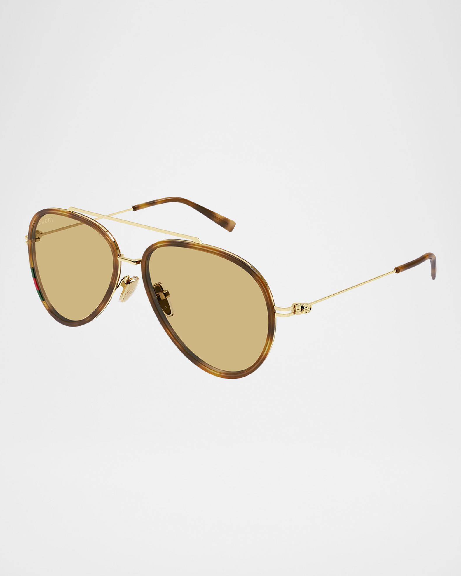 Gucci Gold 56mm Sunglasses Gucci Gucci Block 56mm Rimless Rectangular Metal Sunglasses  main image 3