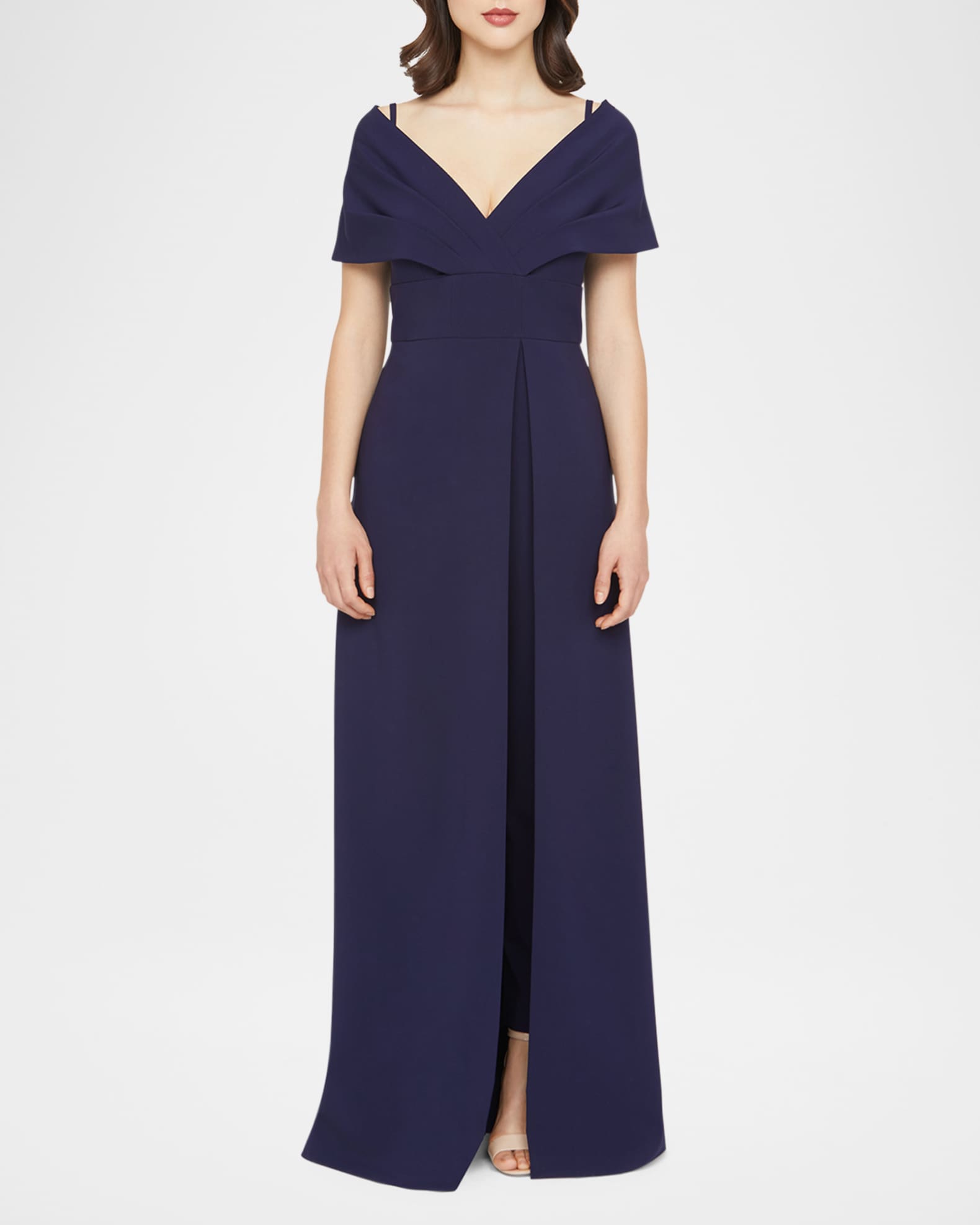 Kay Unger New York Irelyn Off-Shoulder Crepe Walk Thru Jumpsuit