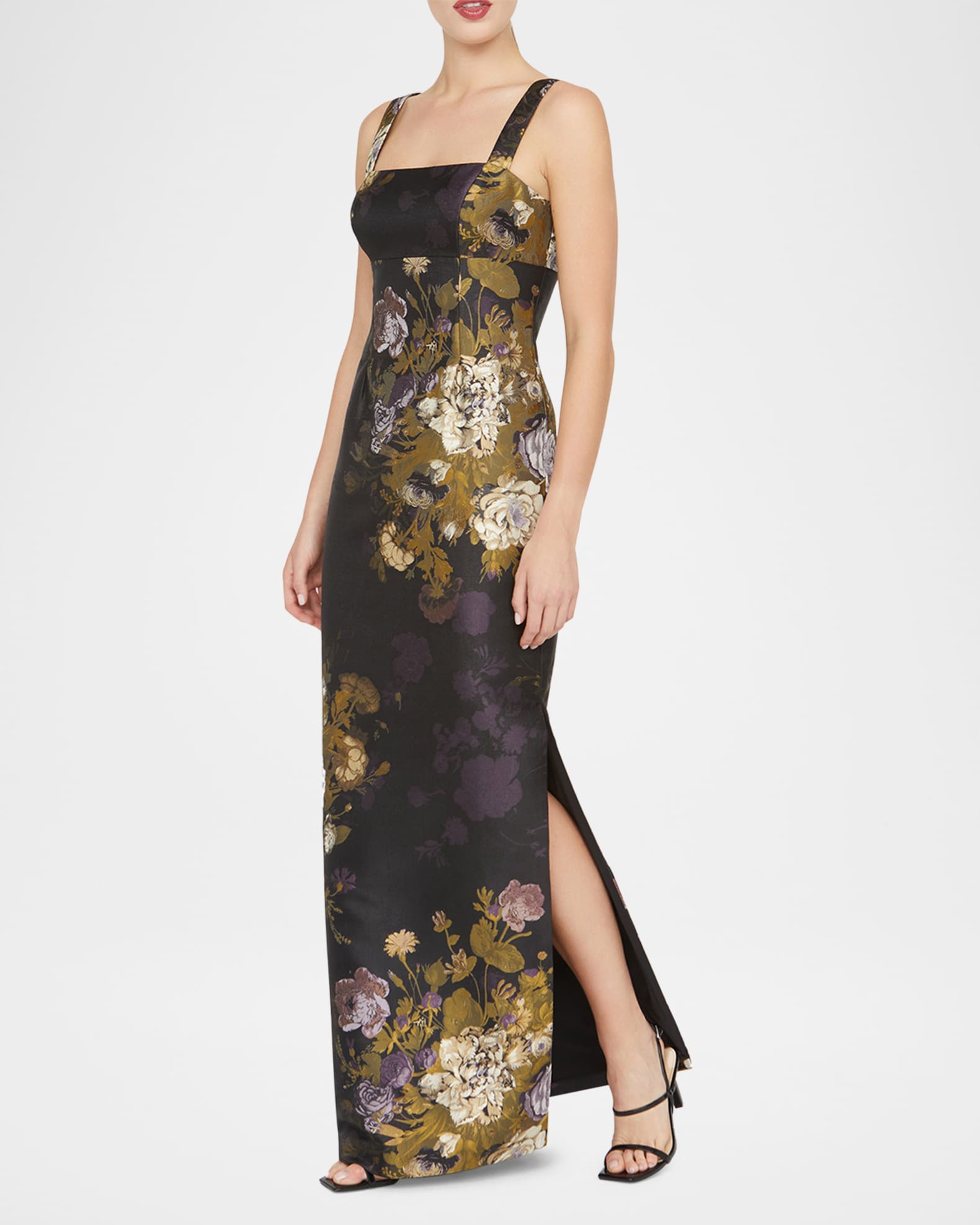 Kay Unger New York Lilith Floral Damask Jacquard Column Gown