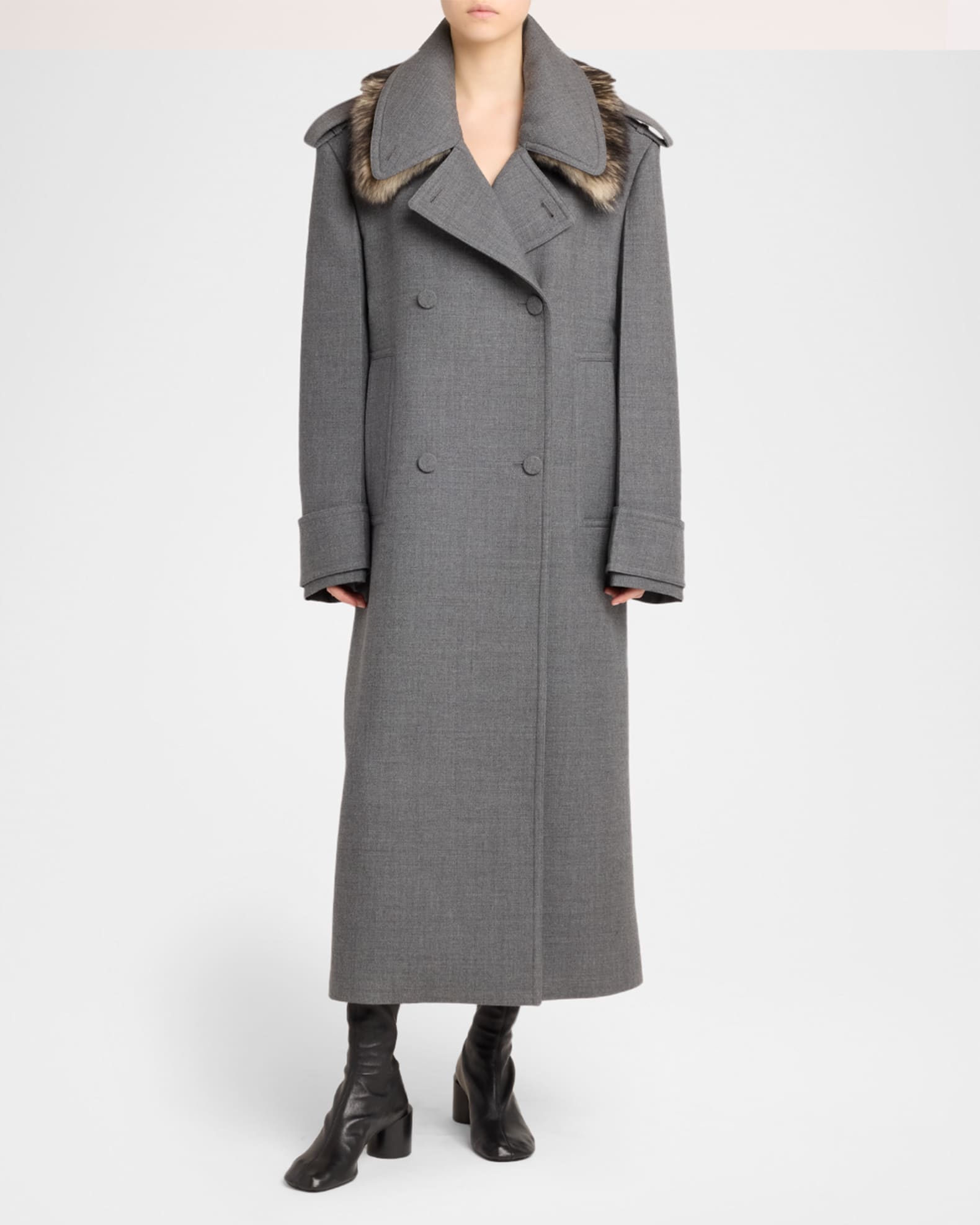 ジャケット・アウター JIL SANDER Wool Long Coat Jil Sander Double-Breasted Wool Long Coat With Detachable Sheep