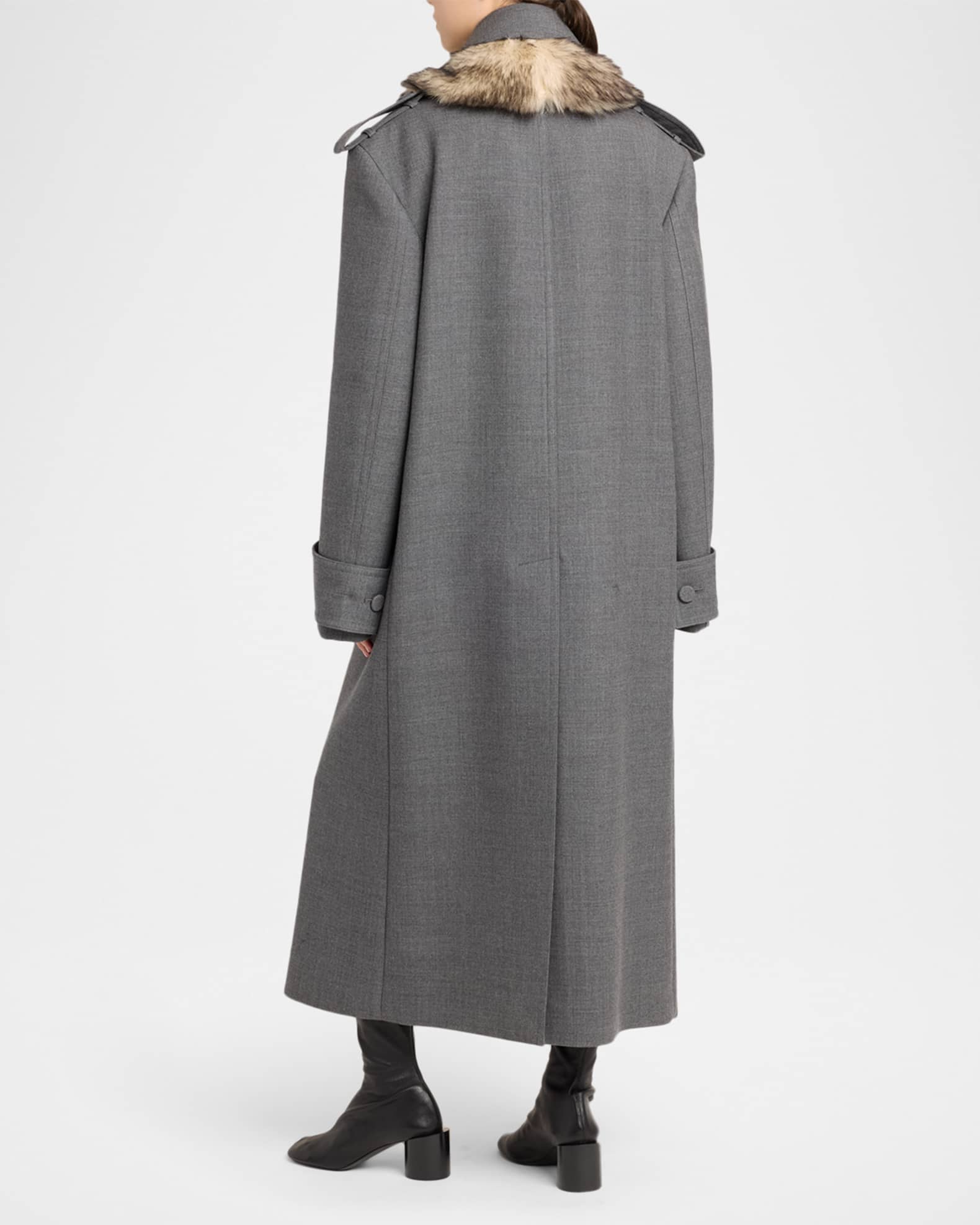 Jil Sander Double-Breasted Wool Long Coat With Detachable Sheep