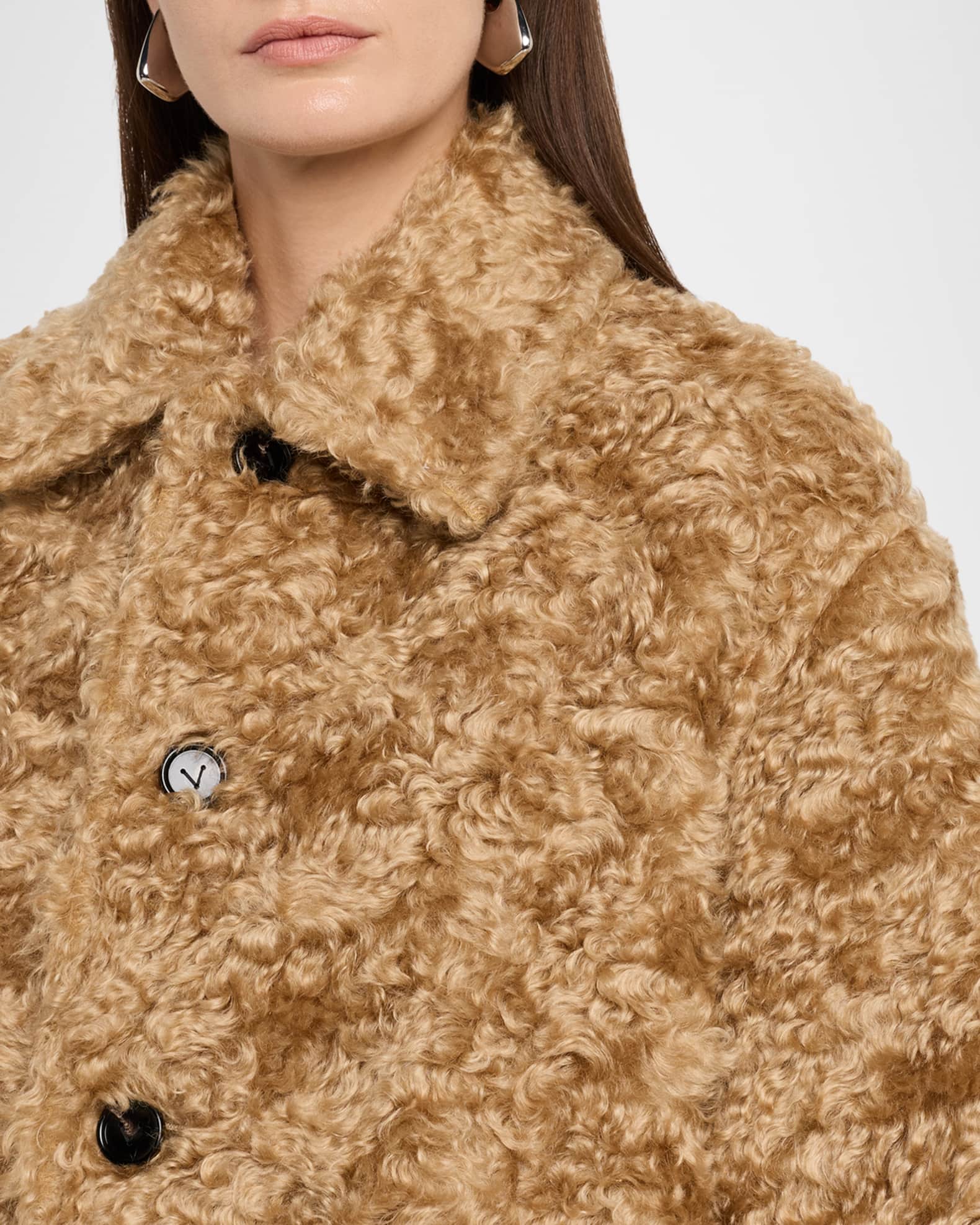 Bottega Veneta Curly Sheep Shearling Bracelet-Sleeve Coat | Neiman
