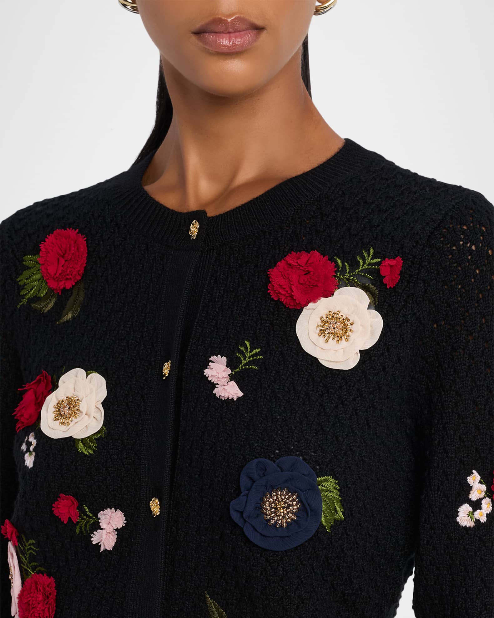 Alice + Olivia Dollie Floral Crewneck Cardigan | Neiman Marcus