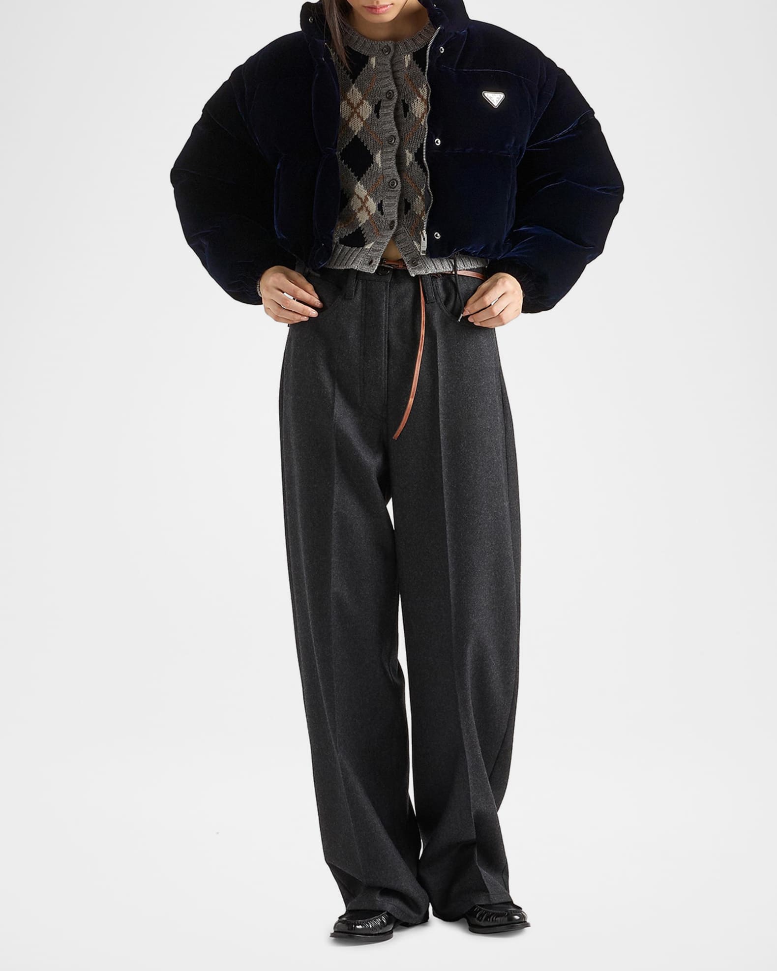 Prada Cropped Velvet Down Jacket | Neiman Marcus