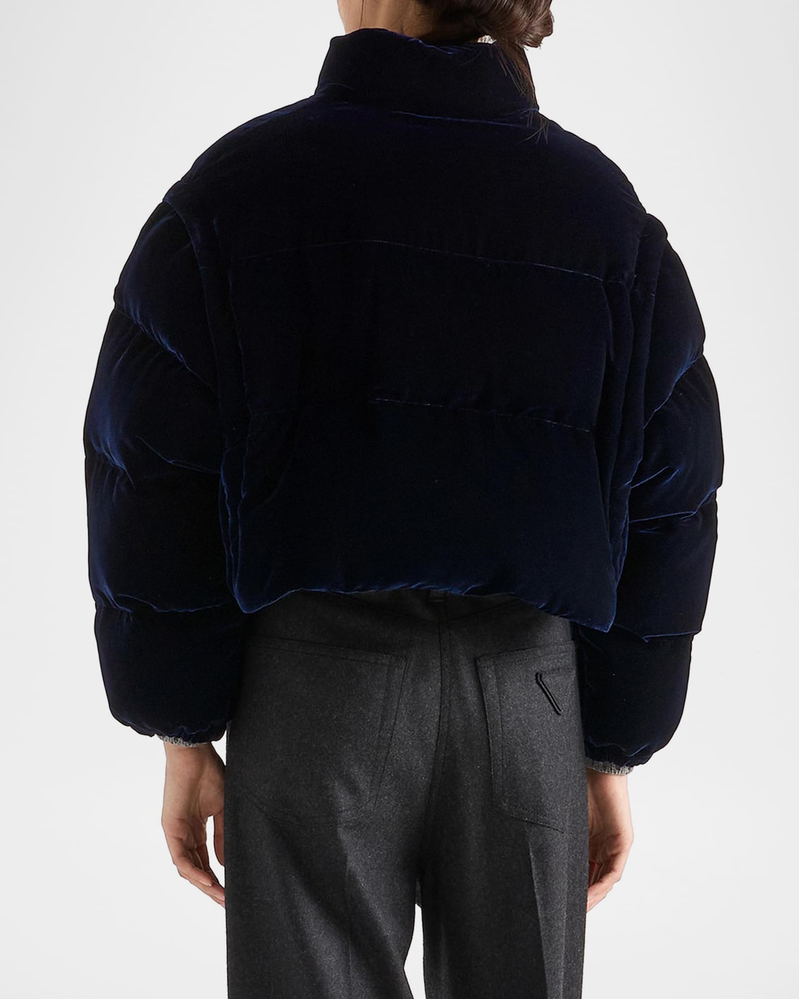 Prada Cropped Velvet Down Jacket | Neiman Marcus