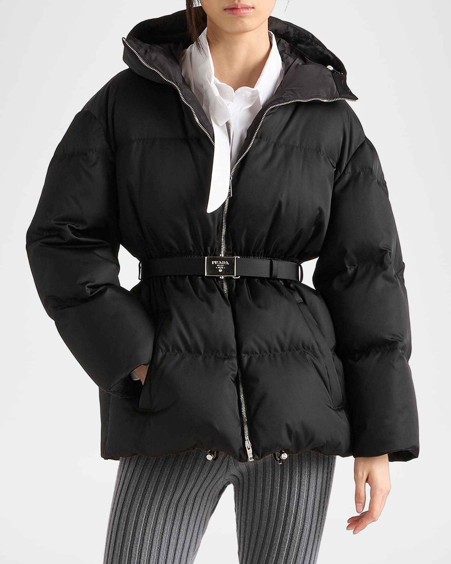 Prada Re-Nylon Hooded Down Jacket | Neiman Marcus