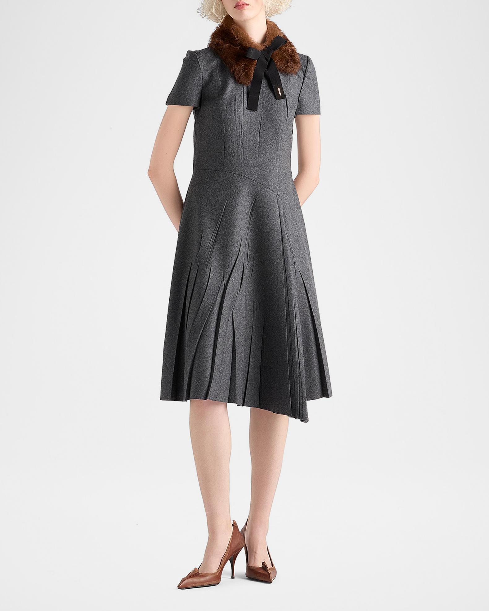 Prada Pleated Asymmetric Wool Flannel Dress | Neiman Marcus