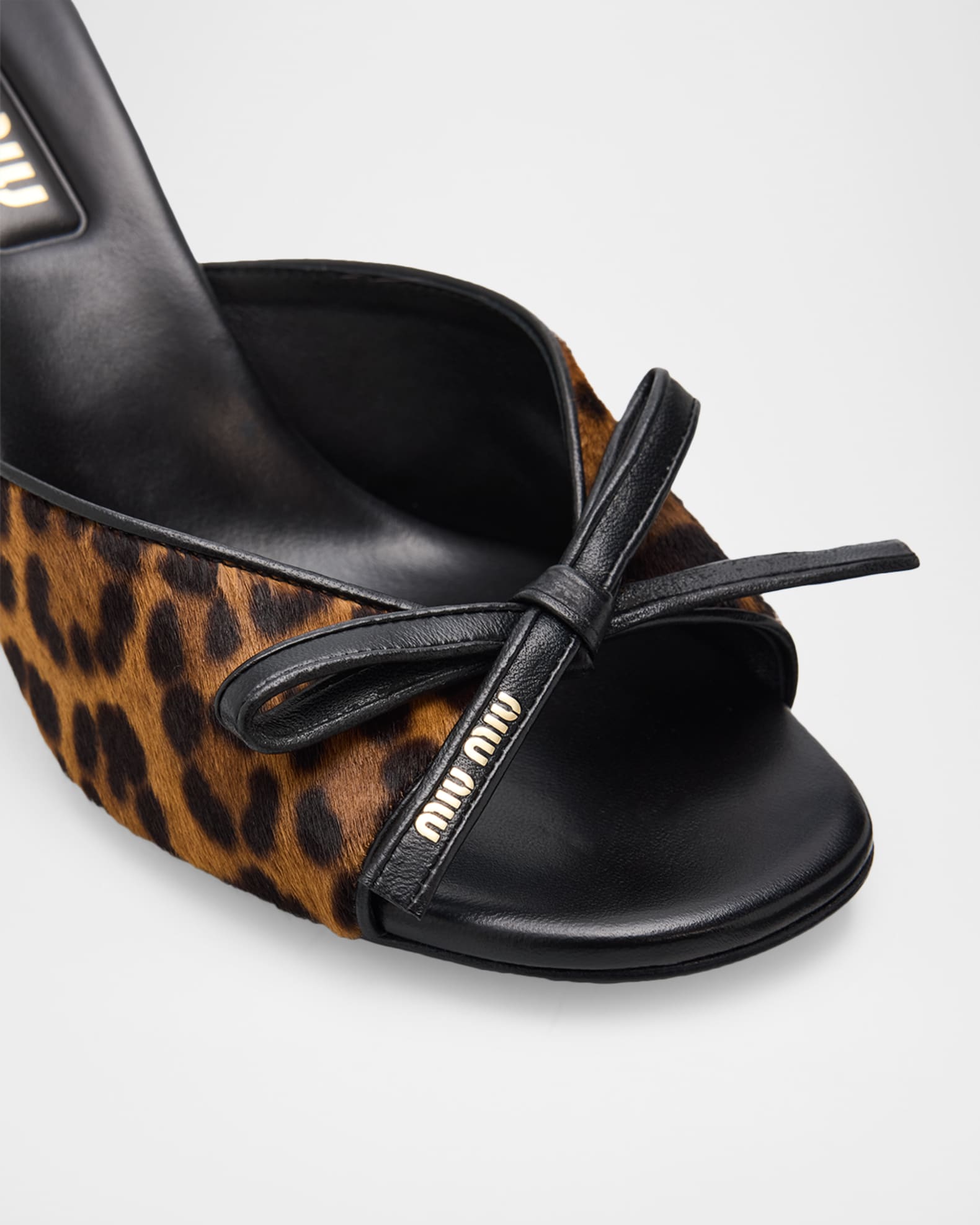 Miu Miu 80mm Leopard Calf Hair Mule Sandals | Neiman Marcus