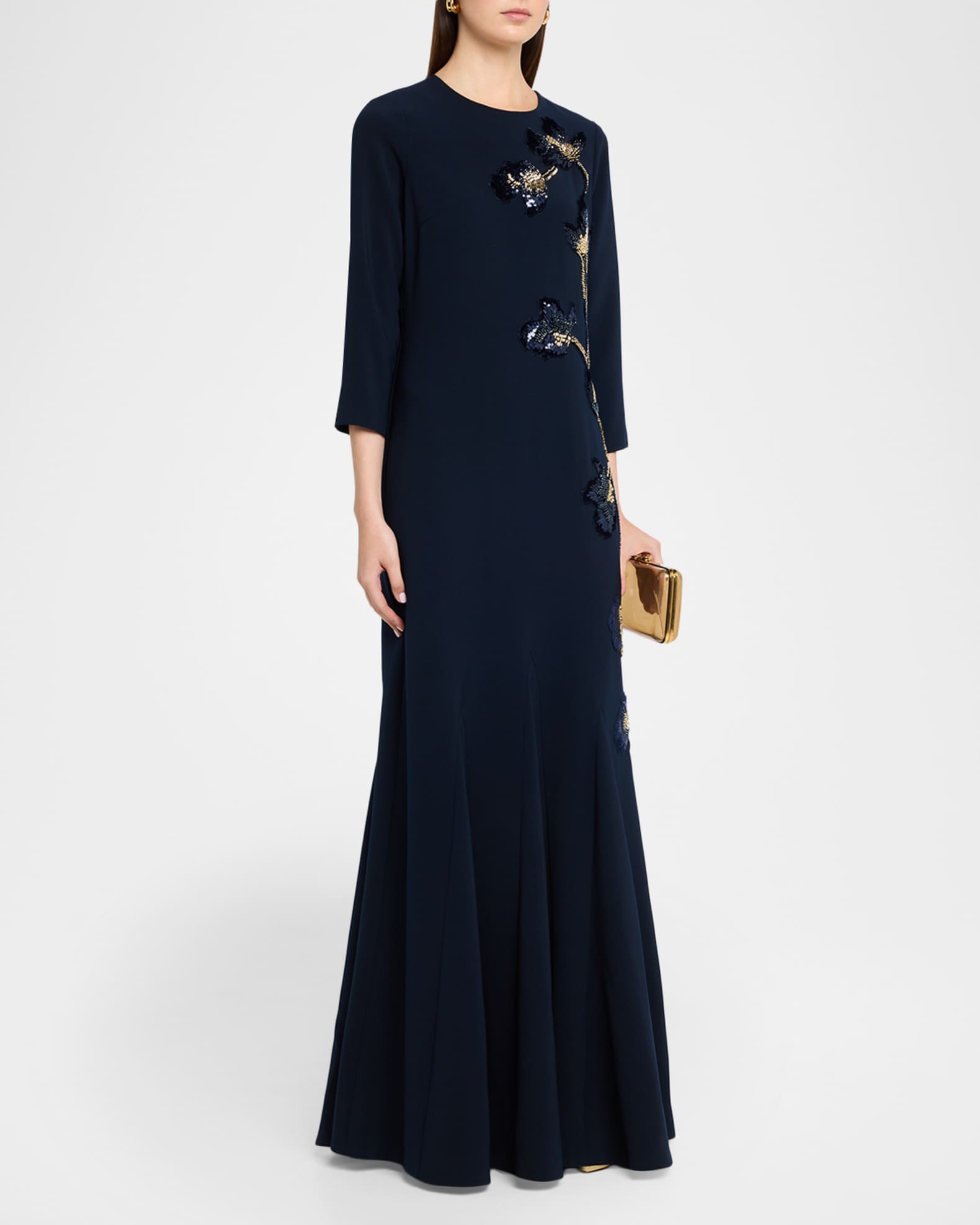 teri jon evening dresses Embroidered Lace Illusion Gown shoulder neckline Sleeveless Column silhouette Floor Teri Jon Floral Beaded Crepe
