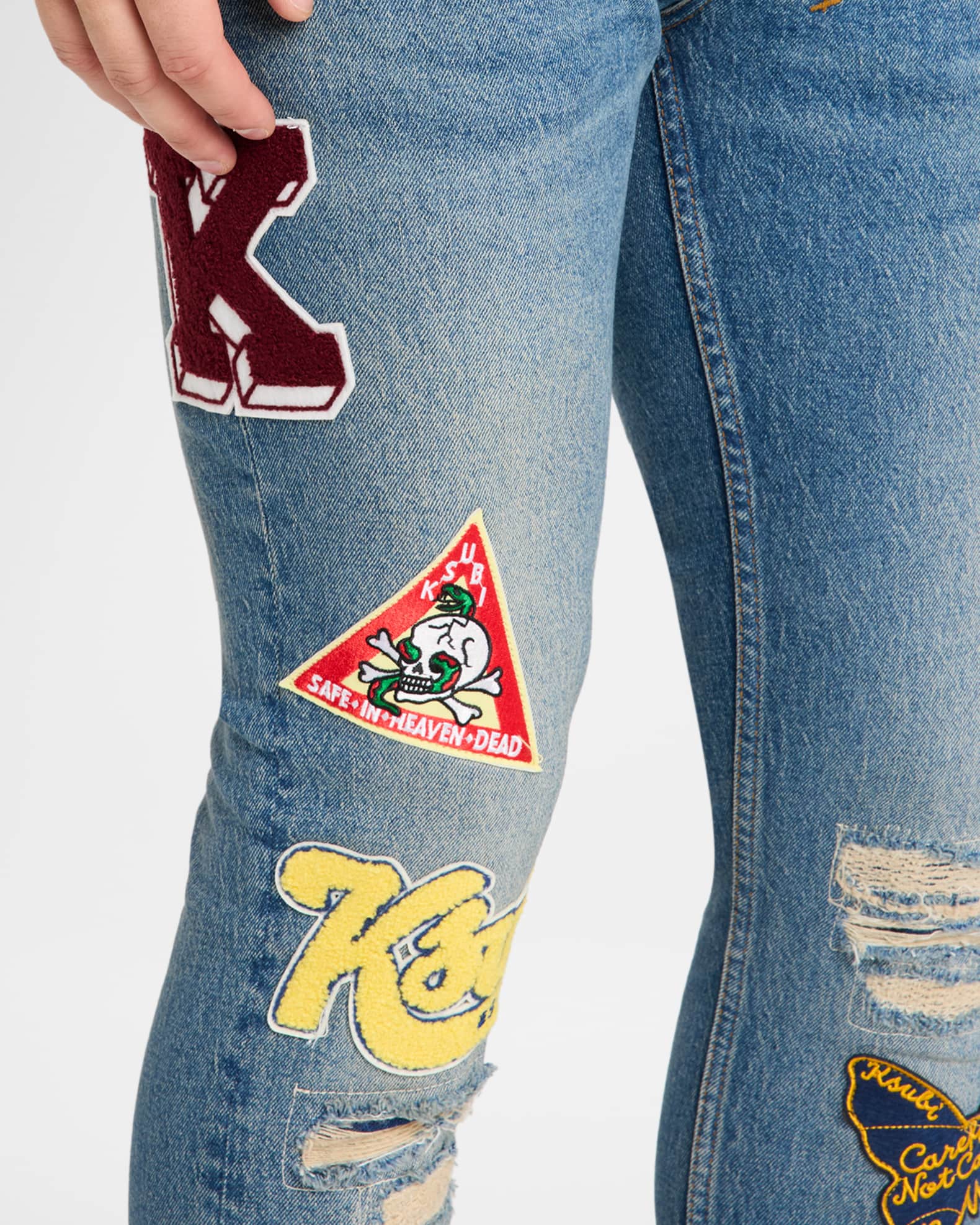 ま5351 PATCH WORK SKINNY Ksubi Men's Designer Straight Slim Fit Patchwork Jeans Comfort