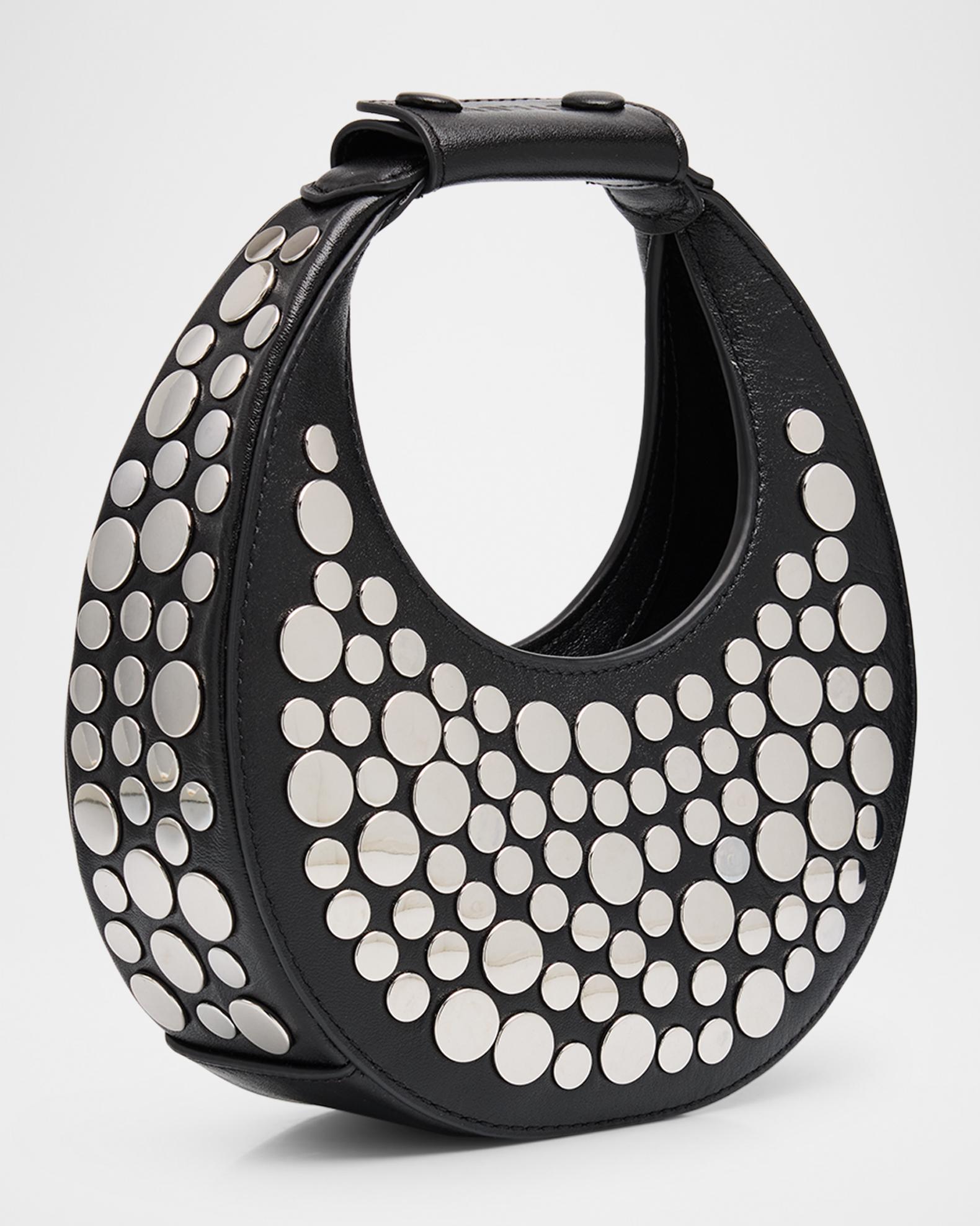STAUD Oval Mirror Studed Leather Top-Handle Bag | Neiman Marcus