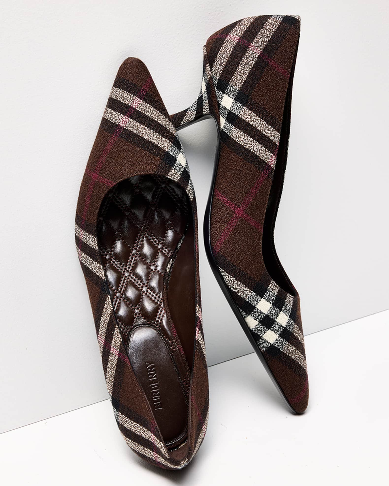 Burberry 25mm Check Dame Wool Pointed-Toe Pumps | Neiman Marcus