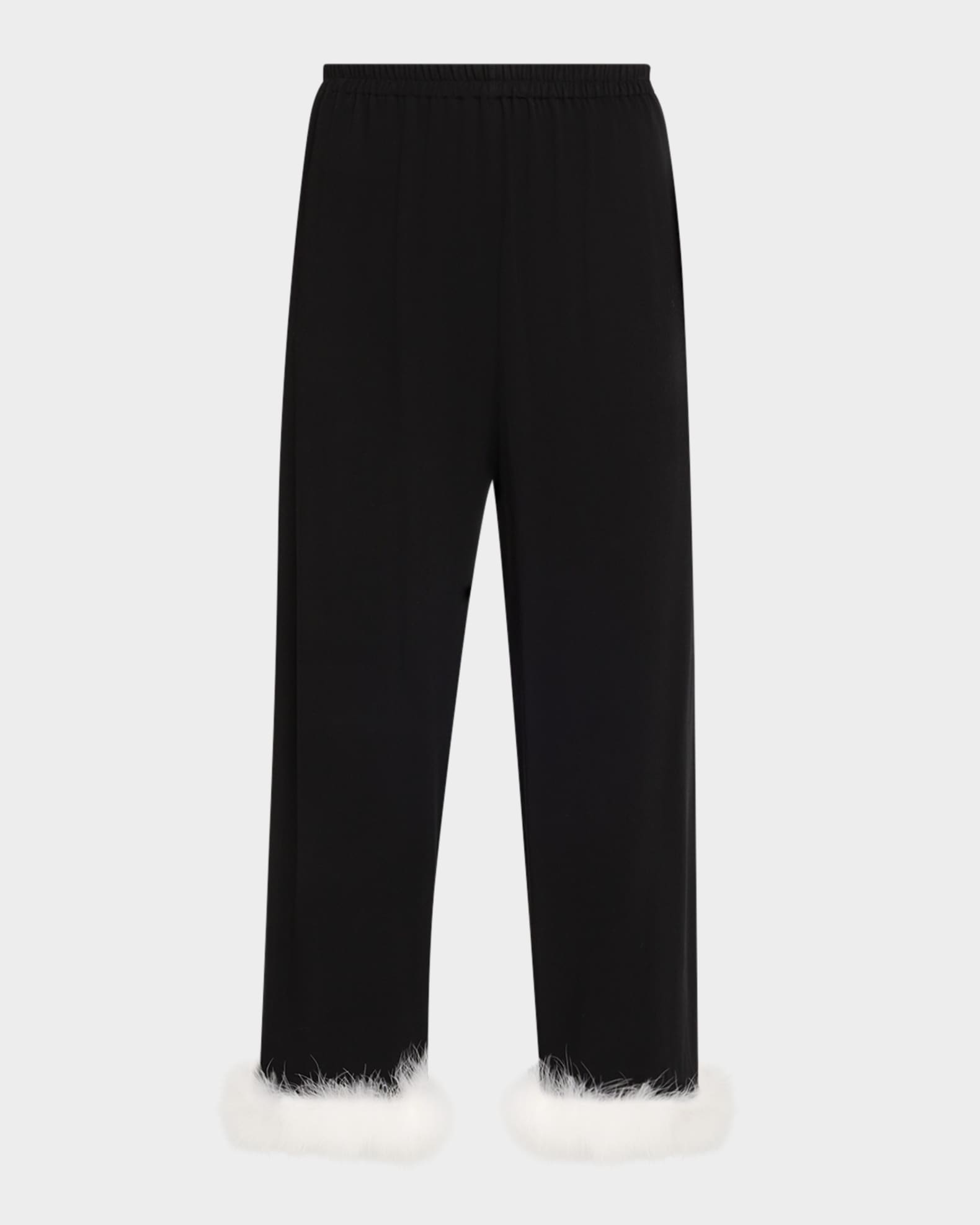 Sleeper Cropped Feather-Cuff Viscose Pants | Neiman Marcus