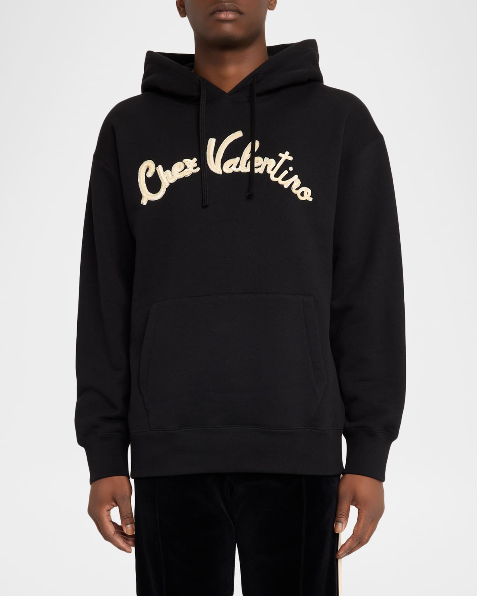 Valentino Garavani Men's Jersey Sequin Logo Cotton Hoodie | Neiman