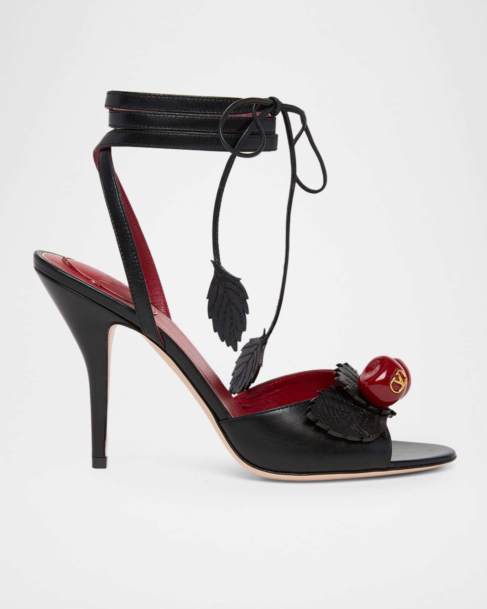 VALENTINO レッド ハイヒールサンダル Valentino Garavani 100mm Cherryfic Leather Ankle-Strap Sandals