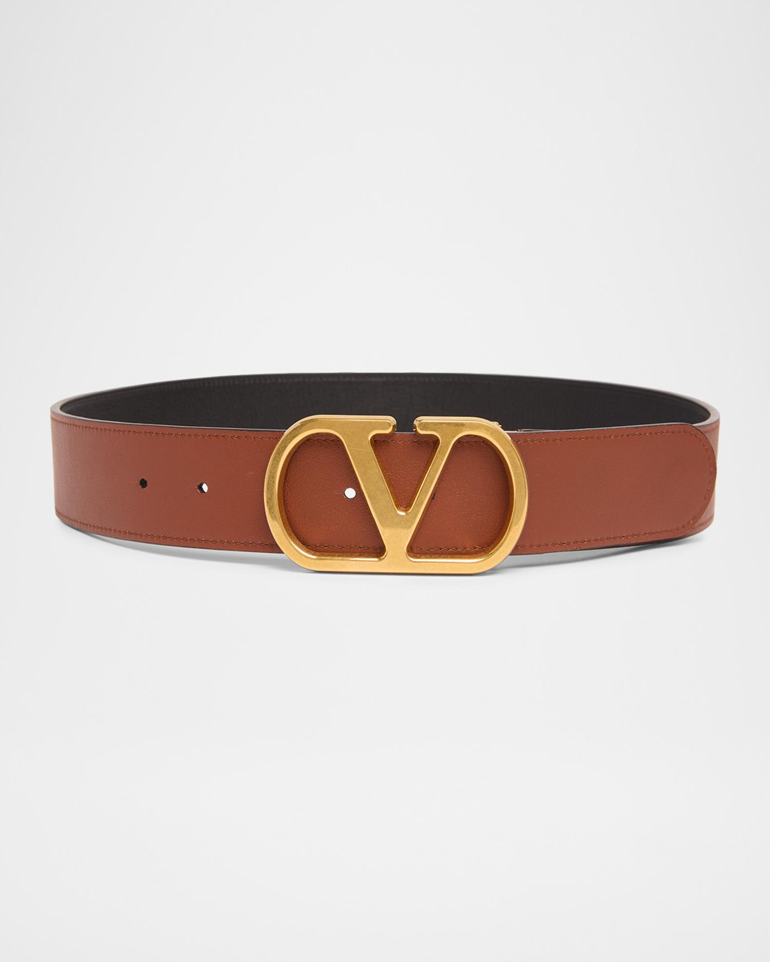 Valentino Garavani Brown Leather V Logo Belt with Gold Buckle Valentino Garavani - VLogo Black & Brown Leather Reversible Belt main image 4