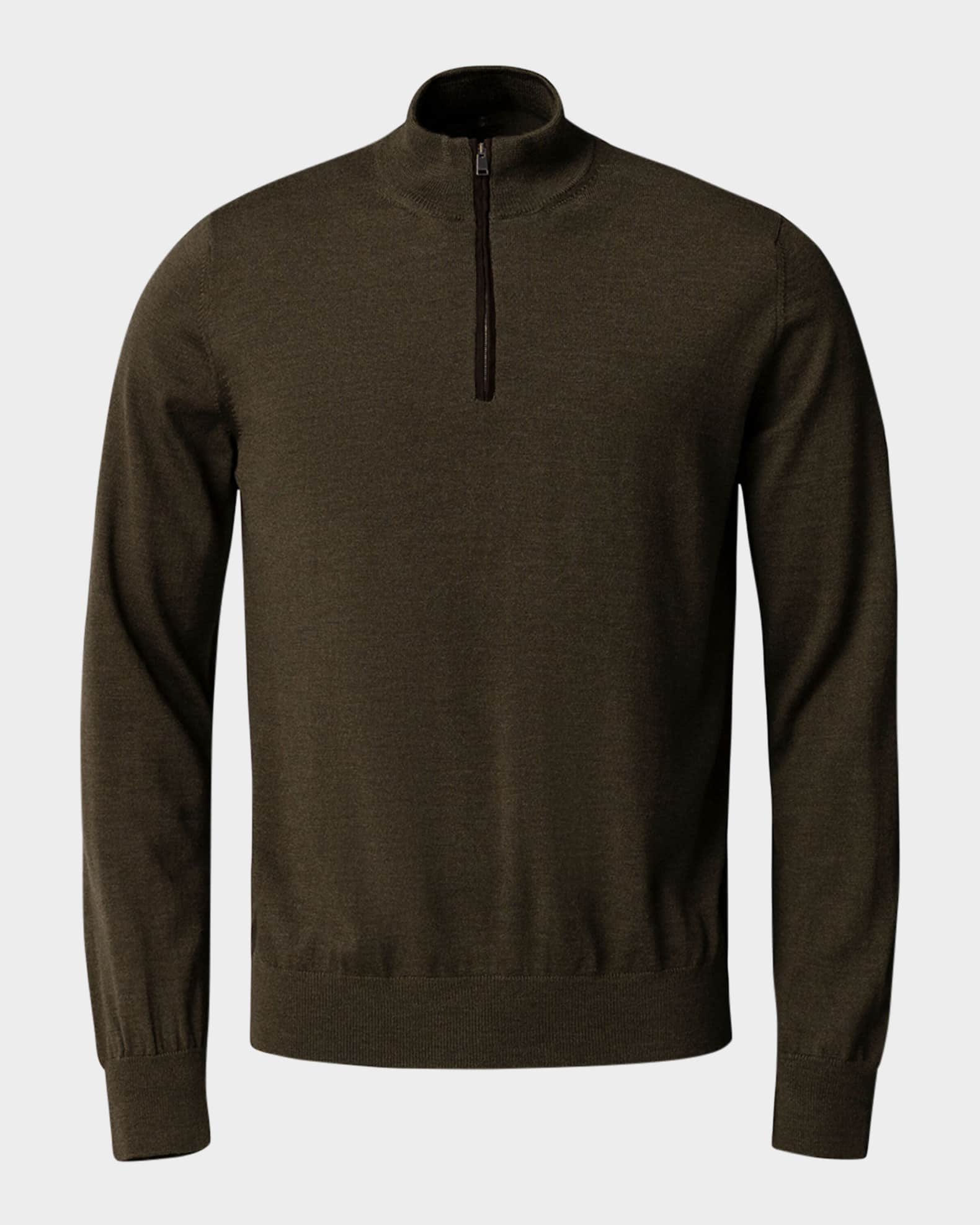 Eton Men's Merino Wool Leather Trim Quarter-Zip Sweater | Neiman