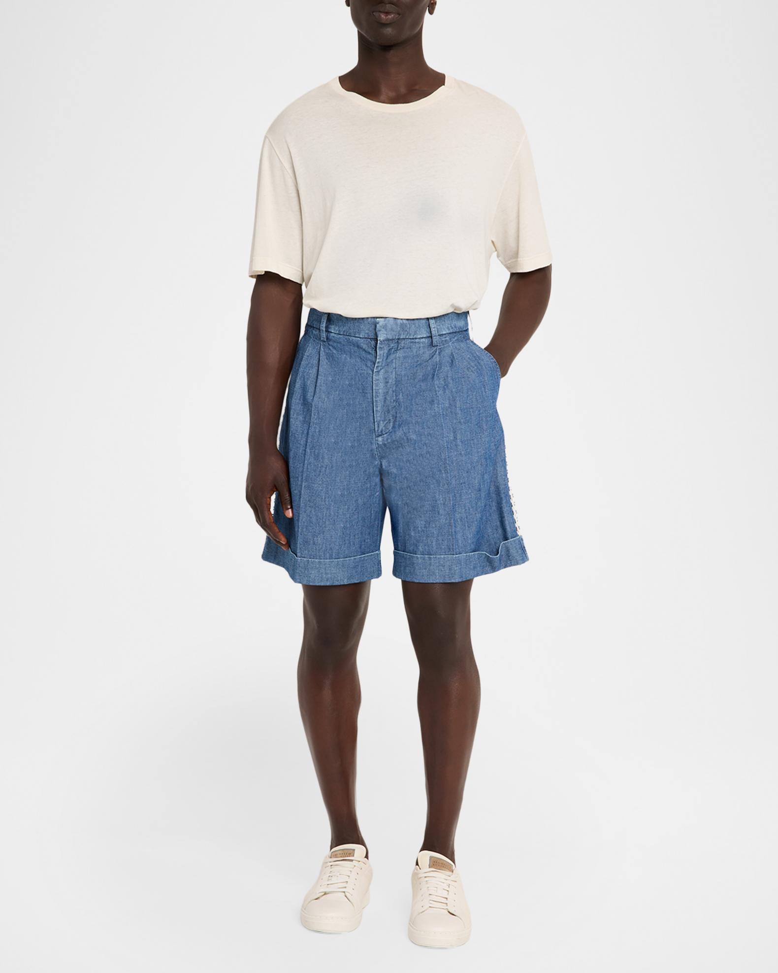 Valentino Garavani Men's Crochet-Trim Denim Shorts | Neiman Marcus