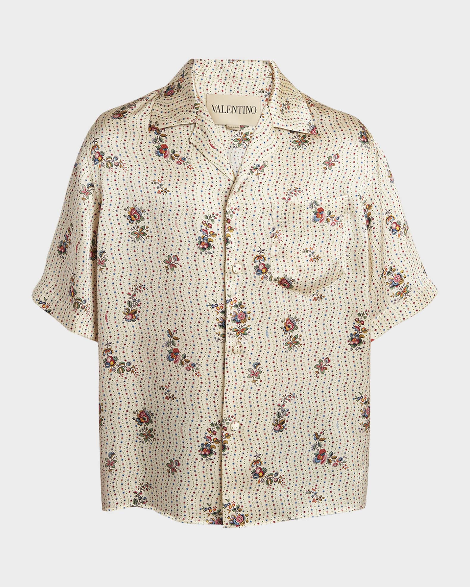Valentino Garavani Men's Silk Papier Floral Boxy-Fit Bowling Shirt