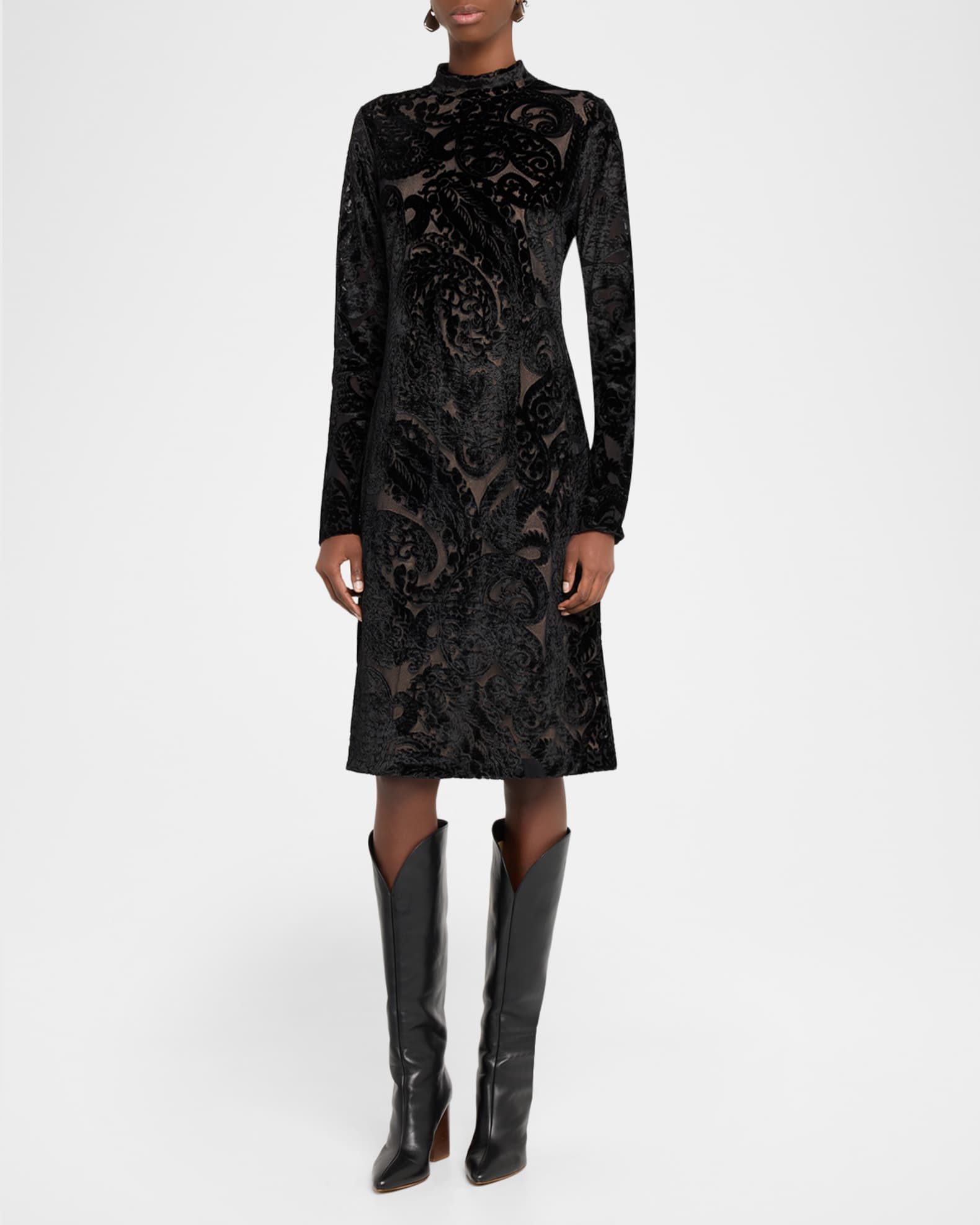 Etro Paisley Velvet Burnout Long-Sleeve Dress | Neiman Marcus