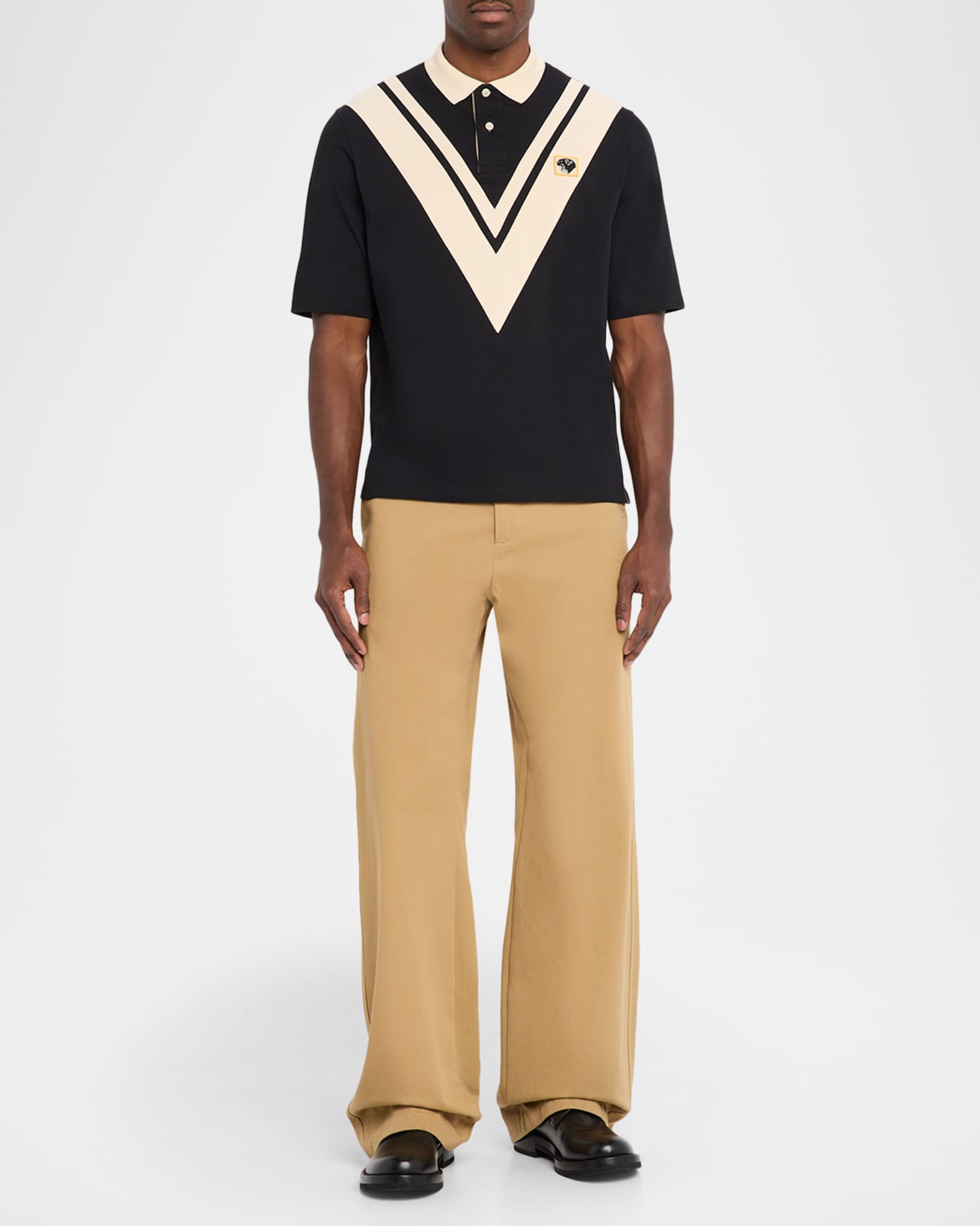 Valentino Garavani Men's Inlaid V Cotton Polo Shirt with Panther