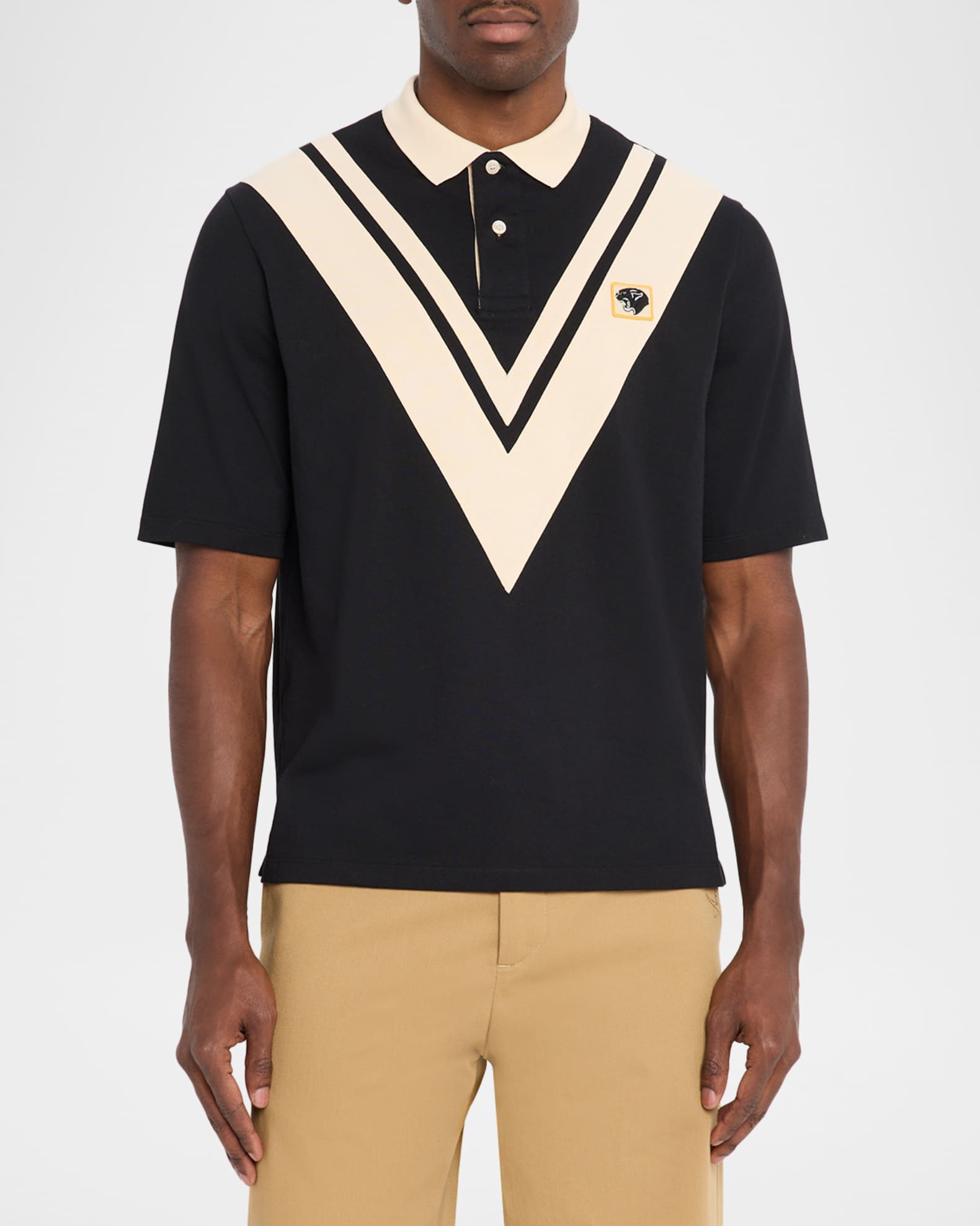 Valentino Garavani Men's Inlaid V Cotton Polo Shirt with Panther