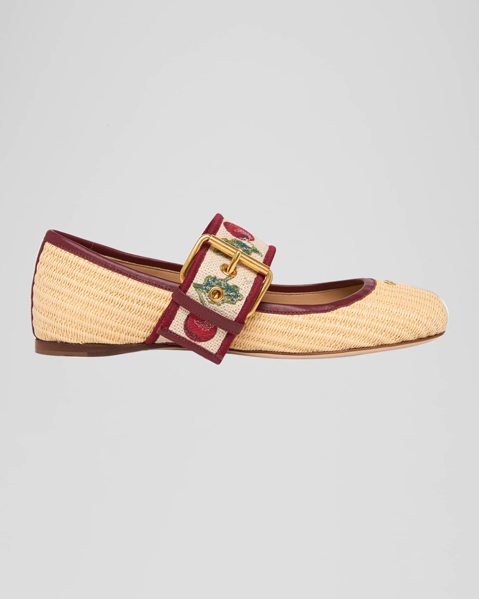 Valentino Garavani Tomato Embroidered Raffia Mary Jane Ballerina