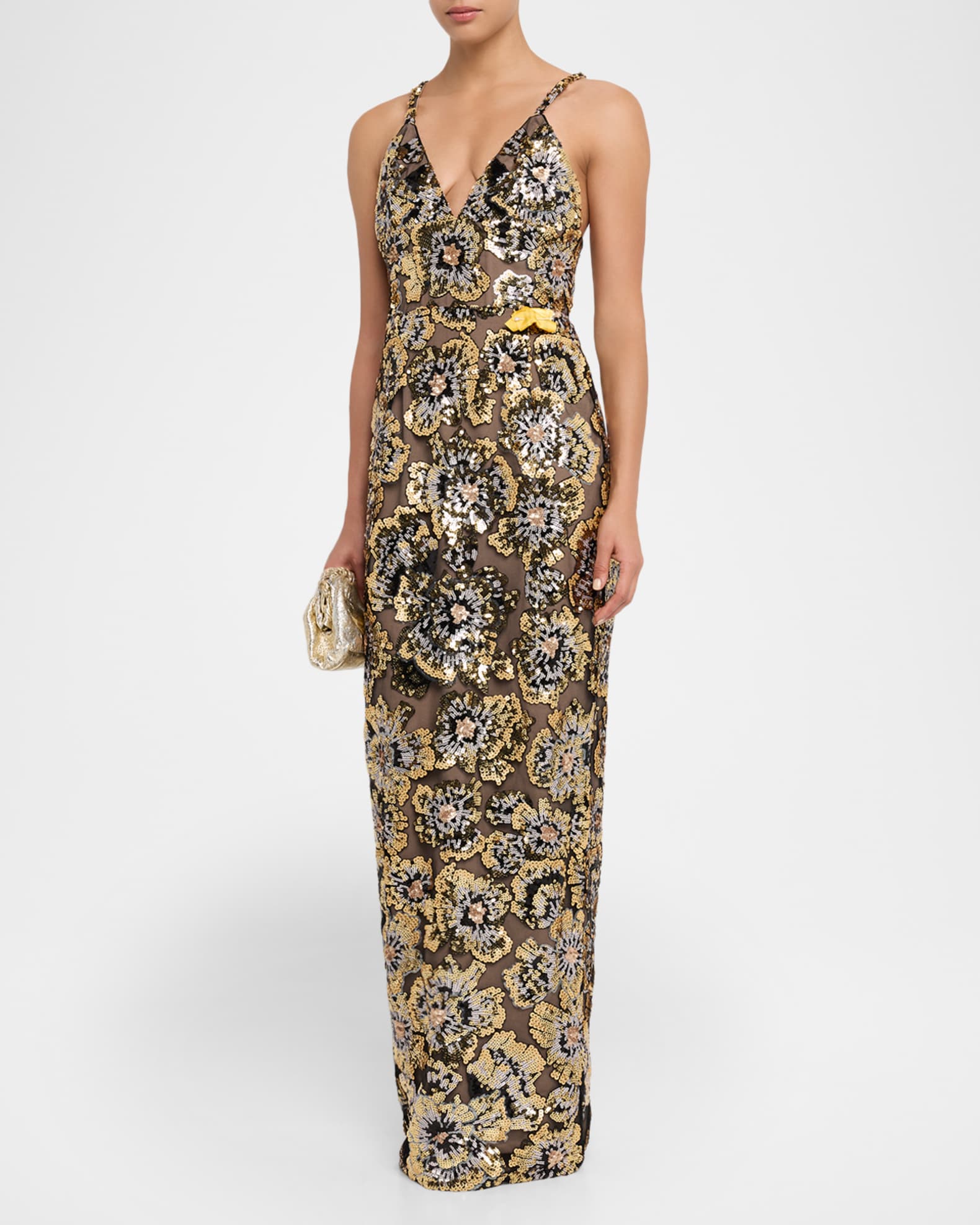 bronx and banco gold dress Stallion Maxi [Retail $900]  LeaseTheDress beautifully embellished with shimmering rhinestones The Bali Gold Gown is