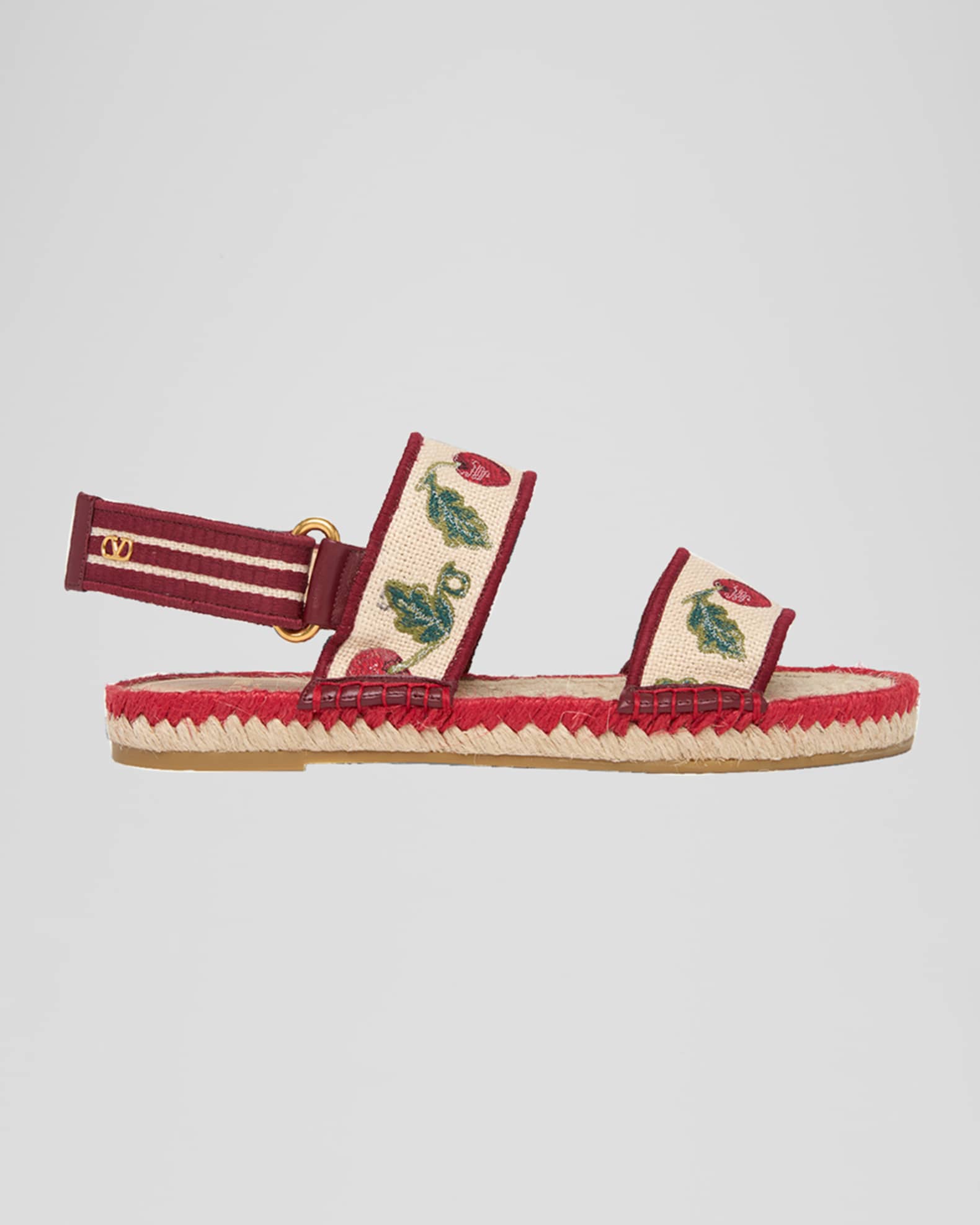 Valentino Garavani Tomato Embroidered Slingback Espadrille Sandals