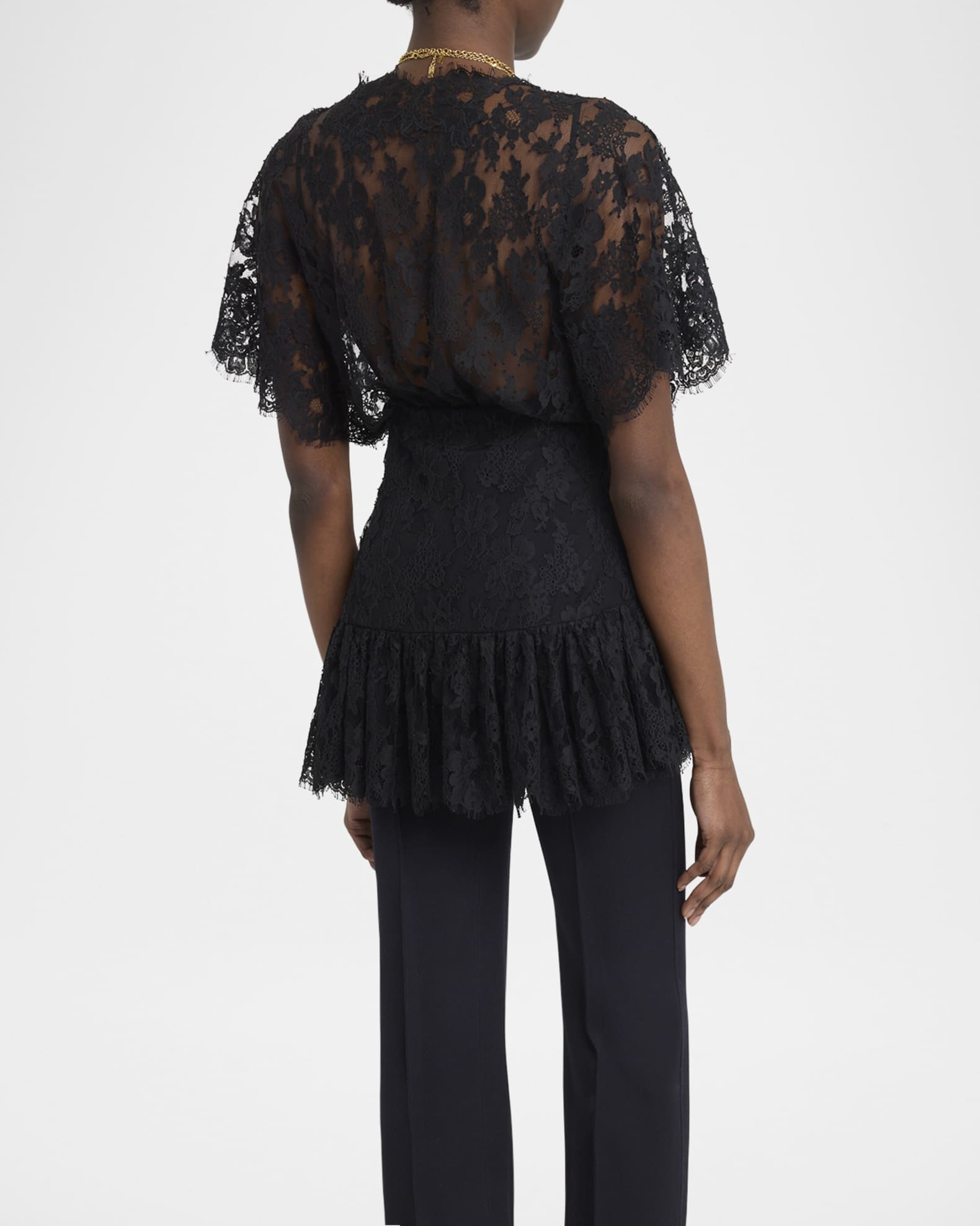 Chloe Lace Short-Sleeve Ruffle Top | Neiman Marcus